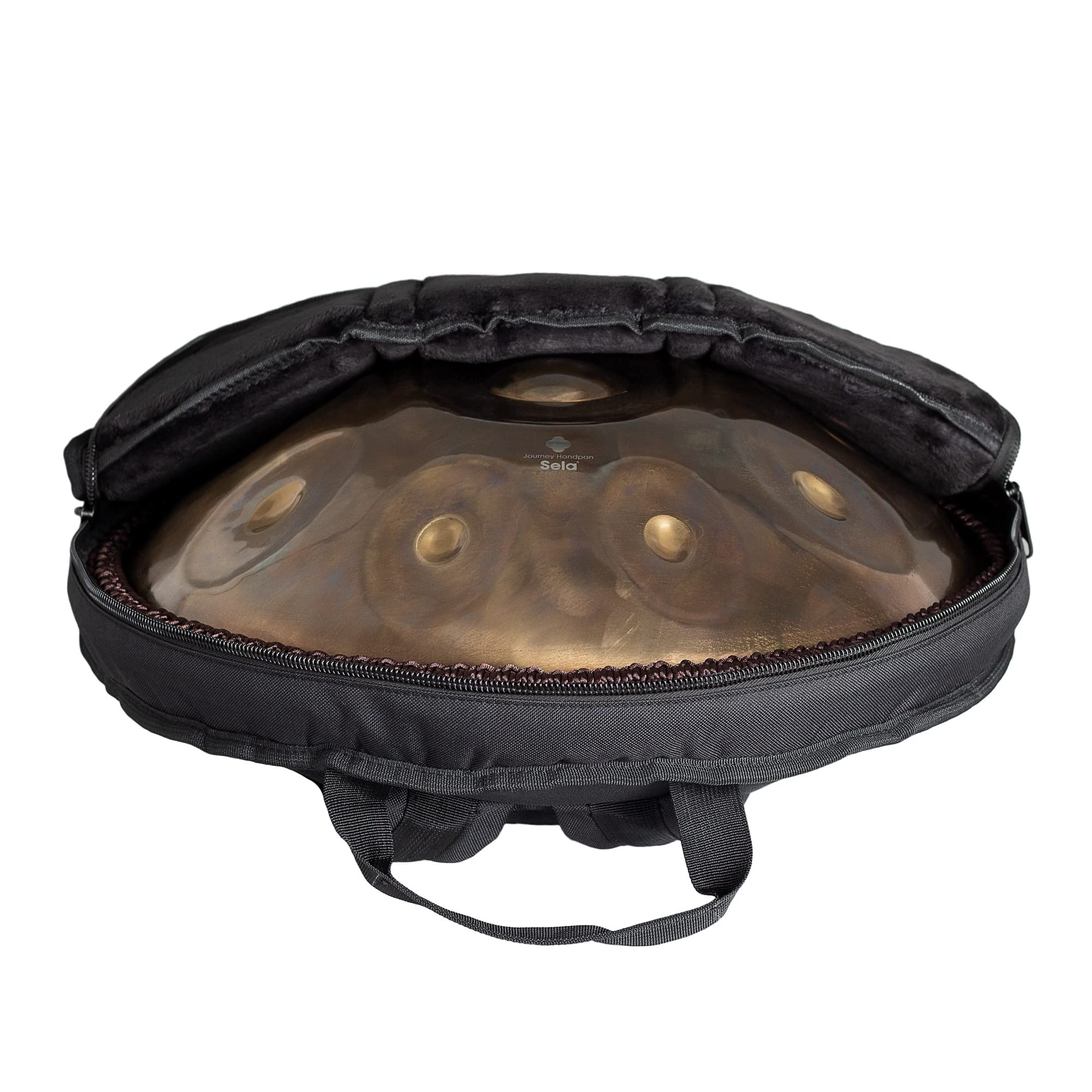 Sela Journey F# Handpan intégral en format voyage I Fait main de qualité supérieure I Instrument de percussion en acier inoxydable – Avec sac rembourré I Pantam SE 305 Acier inoxydable Mirror Gold