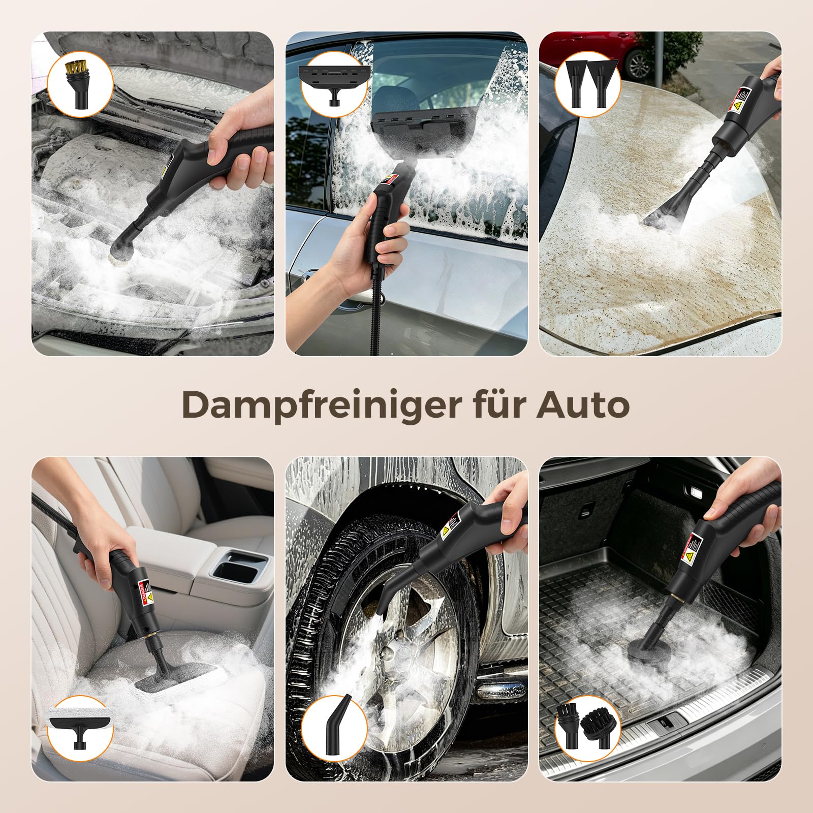 Dampfreiniger Handgerät, Hochdruck Dampfreiniger, Steam Cleaner Chemikalienfreier Hochdruck-Dampf – Schmutz Fett & Bakterien, Dampfreiniger für alles, Handdampfreiniger für Auto, Haushalt (Weiß)