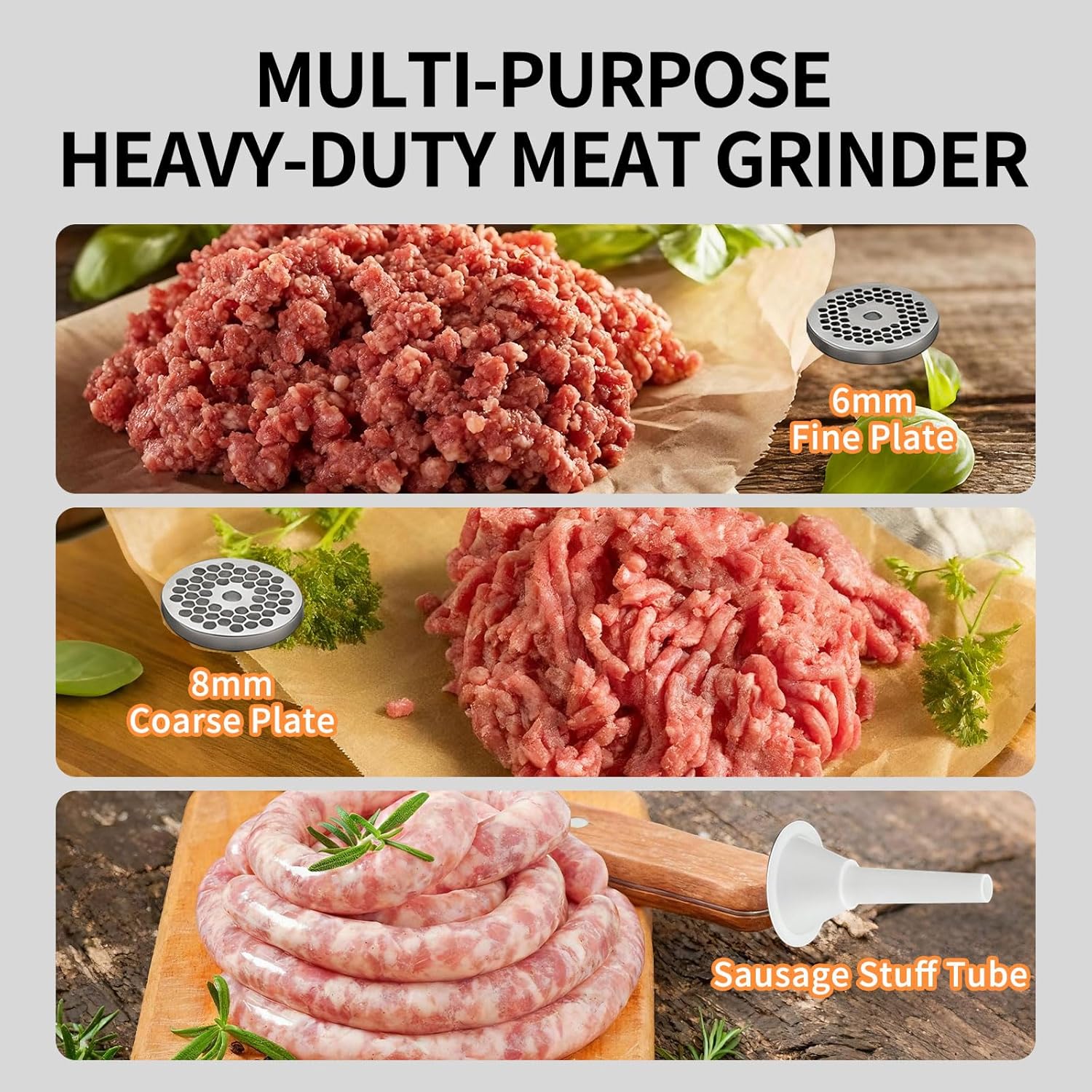 Commercial Meat Grinder, 330LB/h 1100W Electric Meat Grinders, Heavy Duty Stainless Steel Electric Meat Mincer Machine with 6mm/8mm Grinding Plates for Kitchen Restaurant Butcher Store