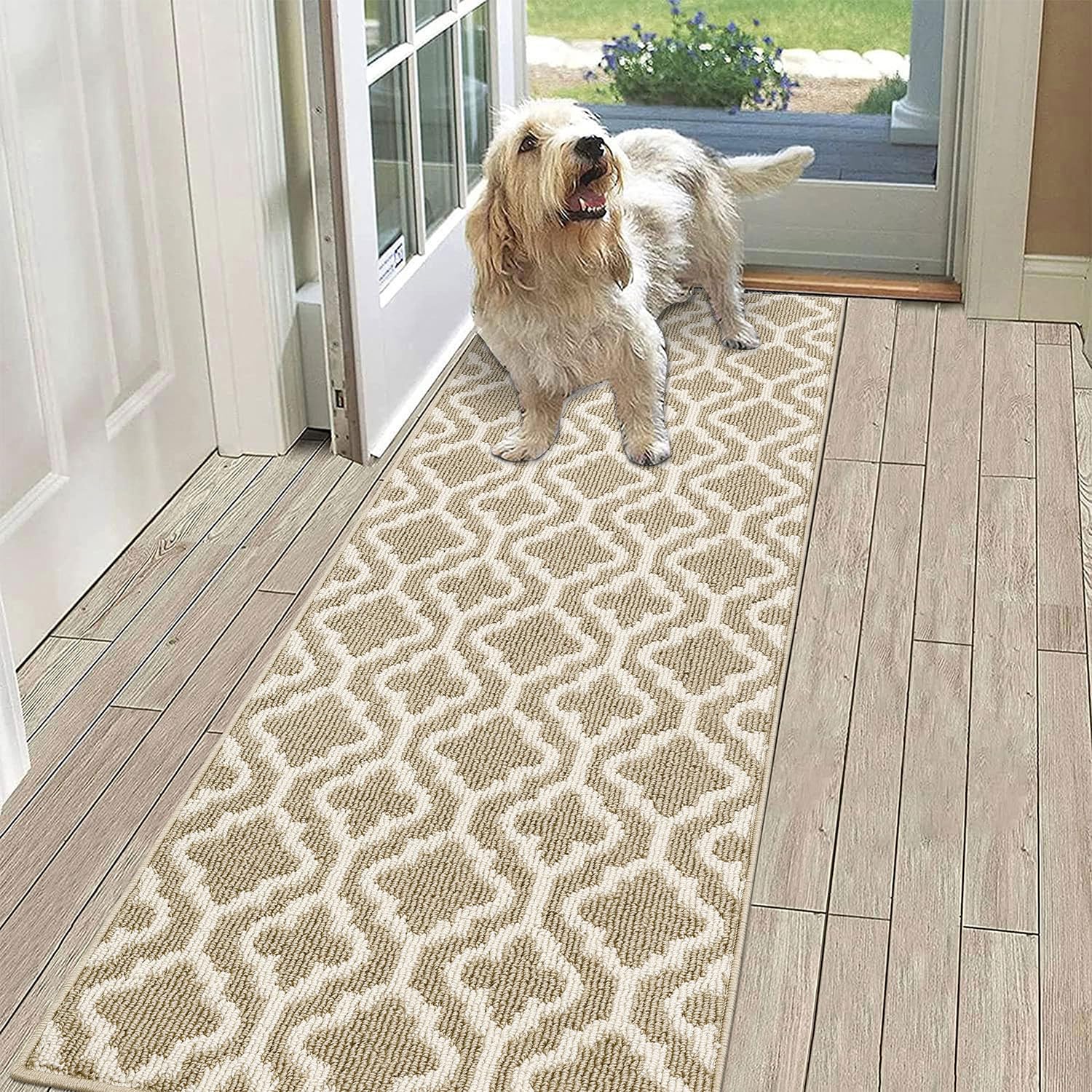 SHACOSRunner Rugs for Hallway Beige 60 x 180 cm Non Slip Hall Runner Narrow Rugs Washable Long Door Mats Indoor Carpet Runner for Kitchen Entryway Laundry Room