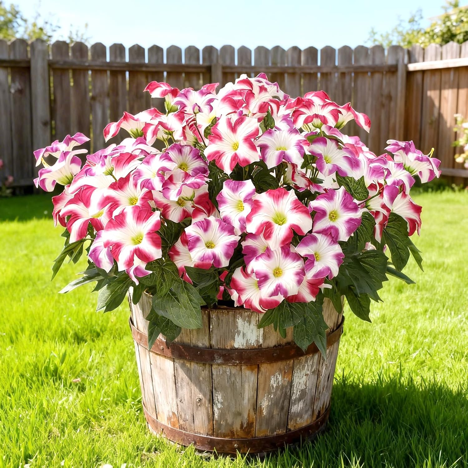 ZeKonan Artificial Flowers for Outdoors, 12 Bundles UV Resistant Fake Morning Glory 16 Inch Faux Silk Hanging Plants Fade Resistant for Spring Front Door Porch Patio Garden Decor