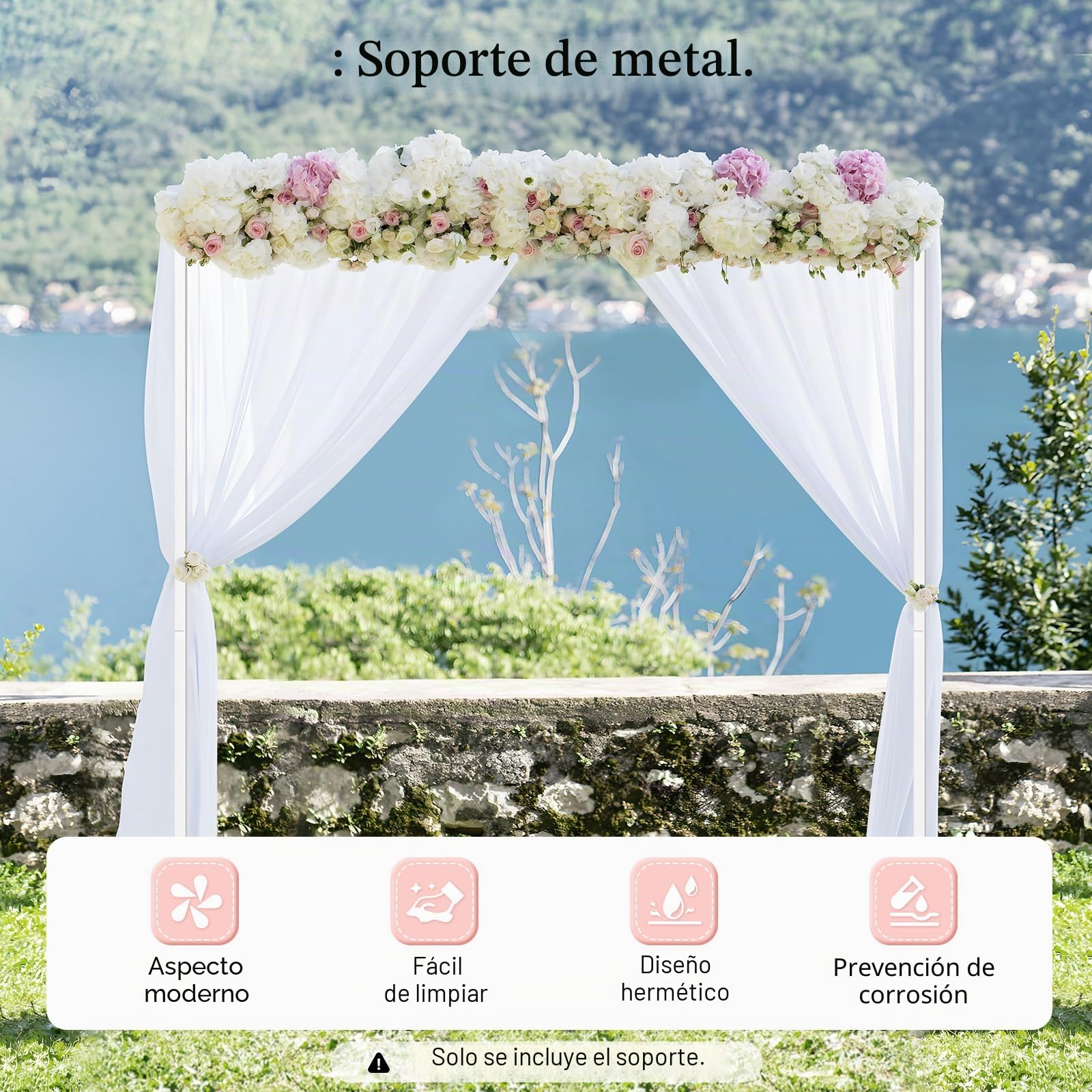 Estantería de flores de metal de 2m x 2m, kit de arco de boda para fondo con arco de globos, kit de soporte de arco de mesa de metal cuadrado para pérgola de jardín, arco de globos, arco de flores