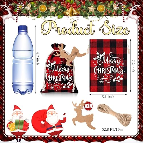 Miniatura 3 de Shappy 24 bolsas de regalo de arpillera de Navidad, bolsas de regalo de Navidad con cordones, pequeñas bolsas de regalo de Navidad para Navidad,