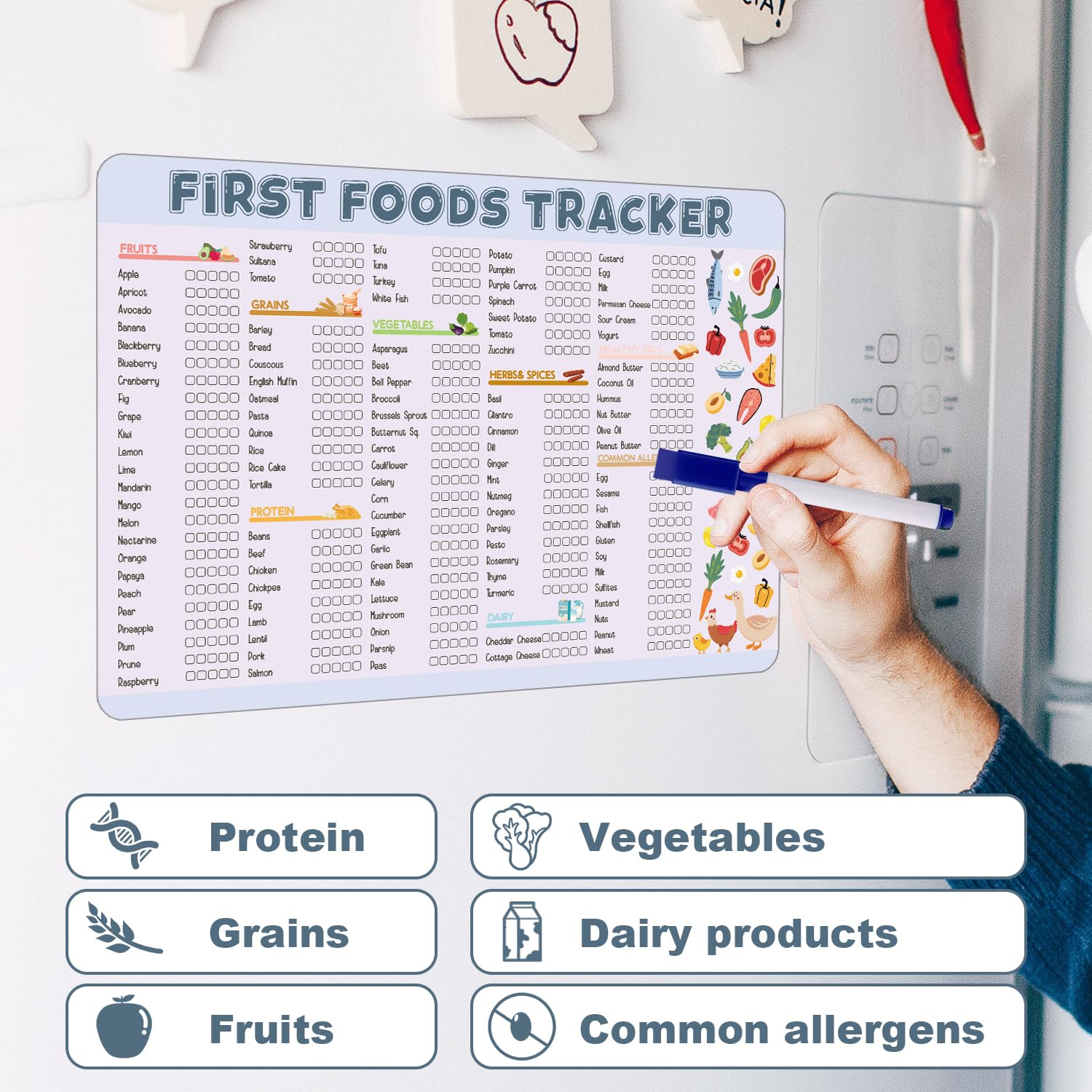 Baby's First Foods Tracker Magnetico 30,5x21,5cm Pianificatore Pasti per Svezzamento Guidato