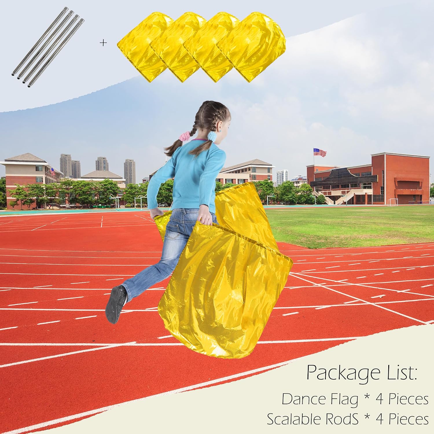 4 Pcs Set 32 inch Praise Dance Worship Flags with Scalable Rod for Adult Outdoor Practice Performance Semicircle Praise Church Flags for Worship Dance Gold