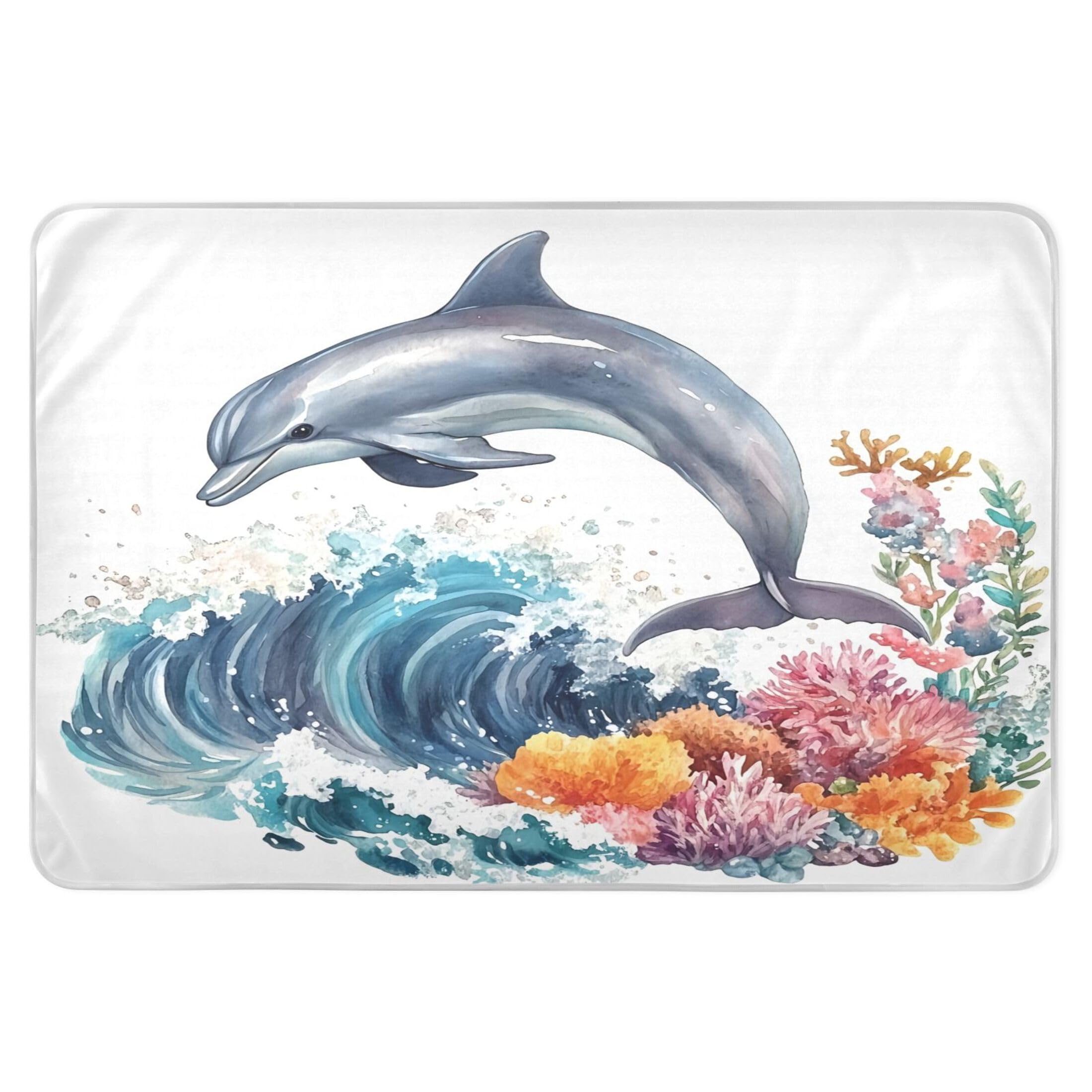 Takiito Watercolor Dolphin Bed Pad Reusable Bed Underpad Washable Waterproof Leak-Proof Quick Dry Incontinence Pee Pad for Toddlers Kids Adults Pets 34x52 in