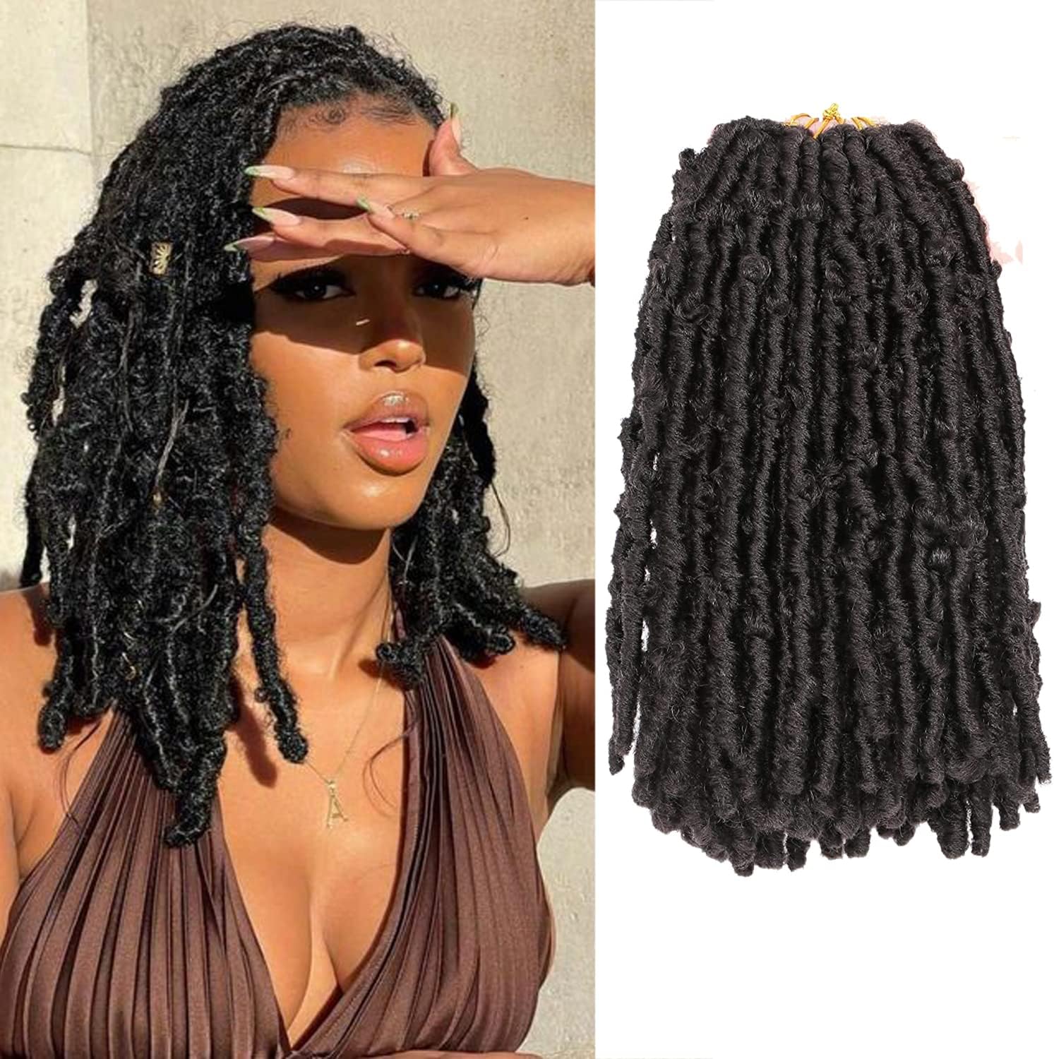 Butterfly Locs Crochet Hair 6 Packs Long Faux Locs Crochet Braids Pre looped Distressed Locs Soft Locs Crochet Dreadlocks Synthetic Hair Extensions (1B#, 12 Inch (Pack of 6))