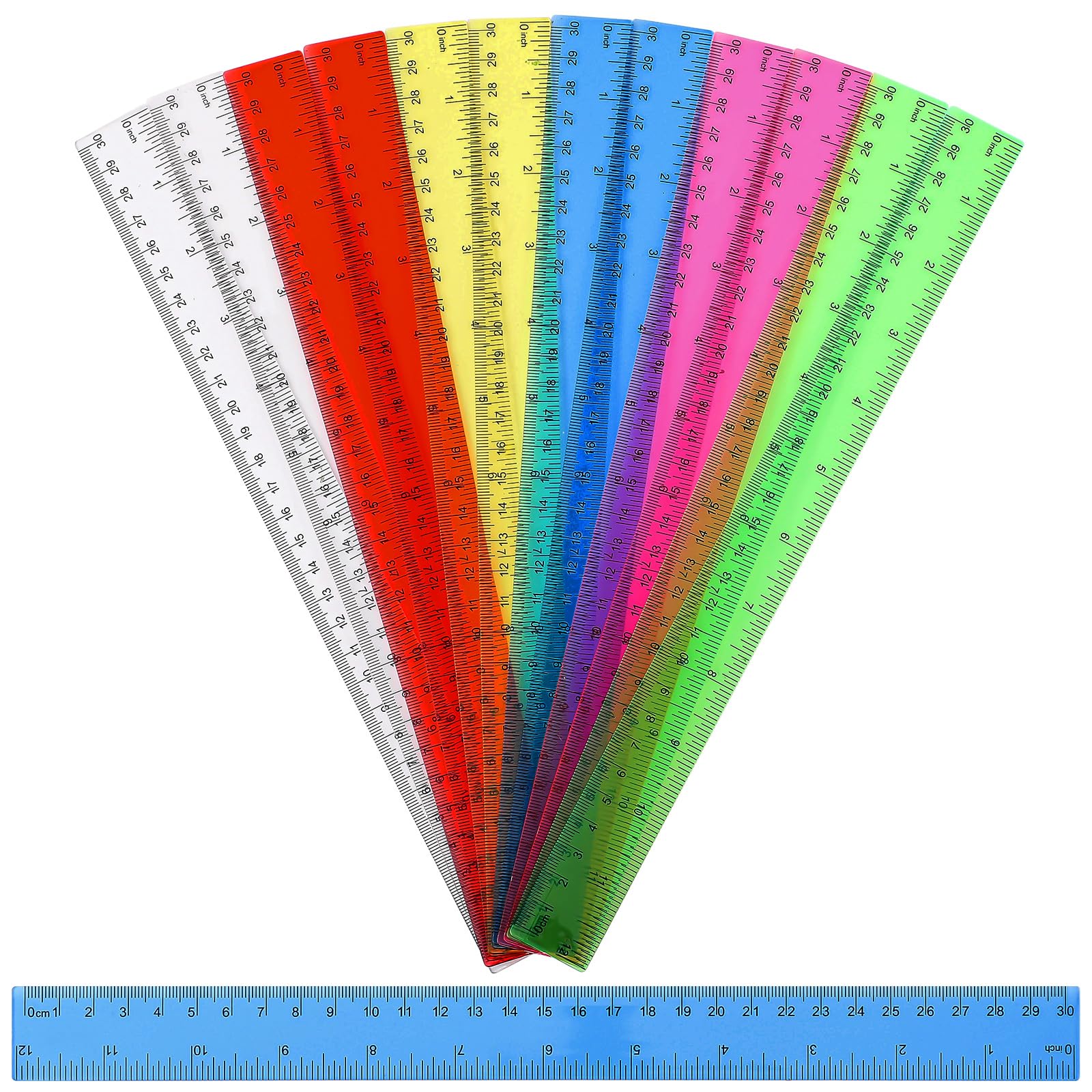 12 Pcs 30cm Rulers, 12 Inch Colorful Ruler Plastic Ruler Multipack Rulers School Office Stationary for Student Kids Teacher