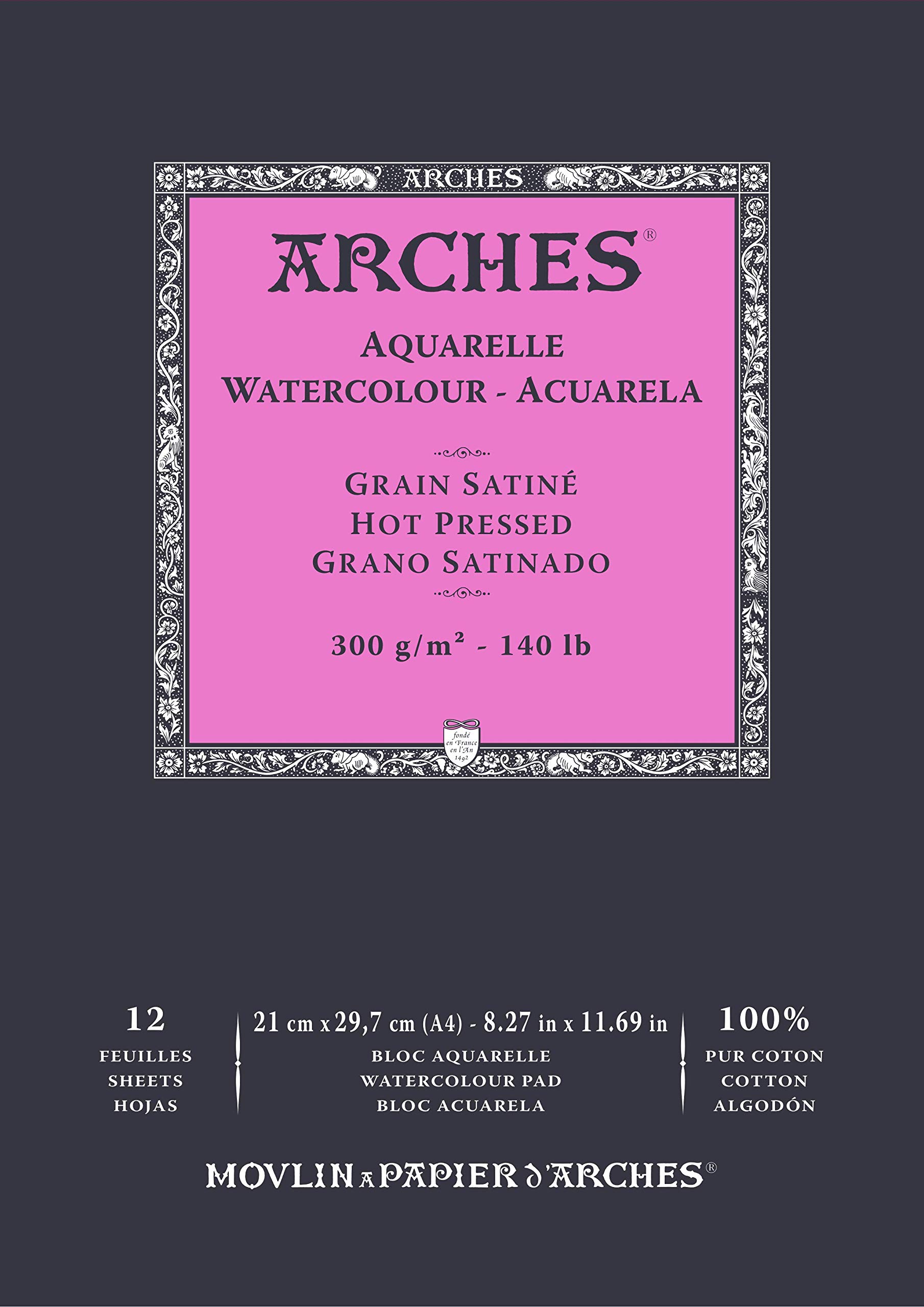 Aquarelle 100% Satin 300g Glued Pad A4 12 Sheets Natural White