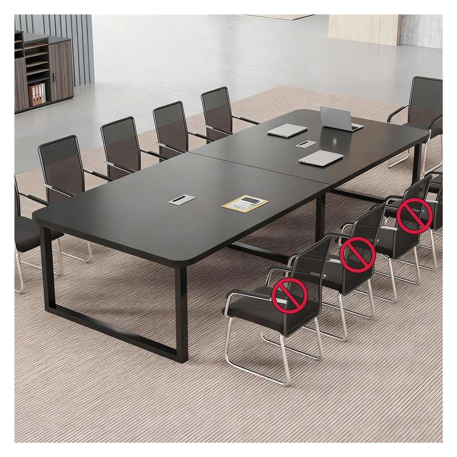 Mesa de conferencias rectangular grande moderna de metal para reuniones y asientos de entrenamiento, 4-6, 300 x 100 x 74 cm, ideal para espacios profesionales y trabajo colaborativo