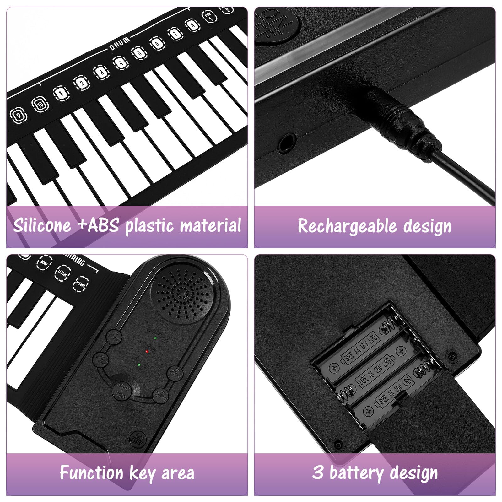 Baluue Pianoforte Digitale Portatile Funzione Registrazione e Ritmo Regolabile 49 Tasti Arrotolabile in Silicone per Principianti e Ragazzo Ragazza