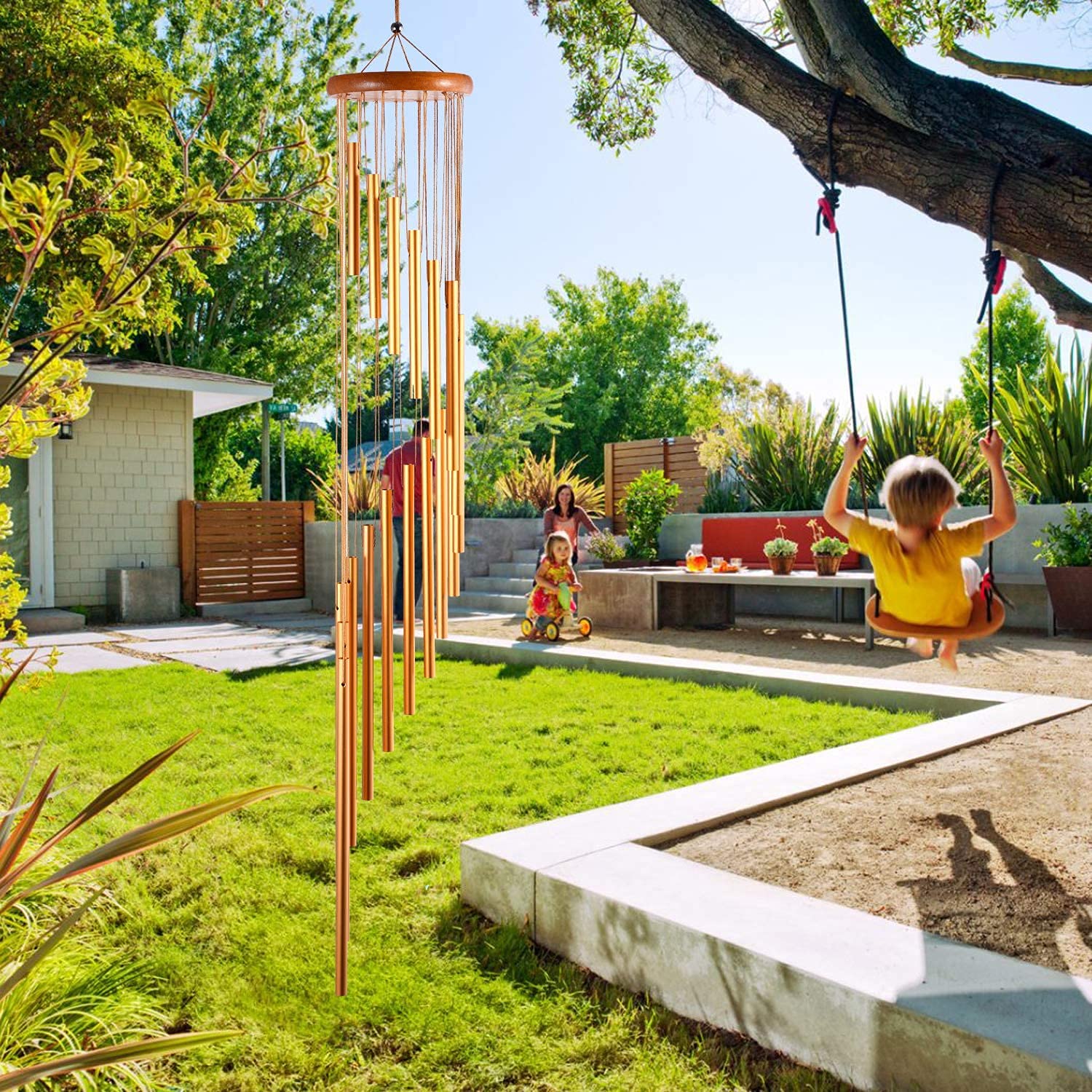 Alnicov Campanelli a vento per esterni, campanelli a vento commemorativi, 89 cm, con 18 tubi in lega di alluminio, per giardino, patio, casa e interni (dorato)