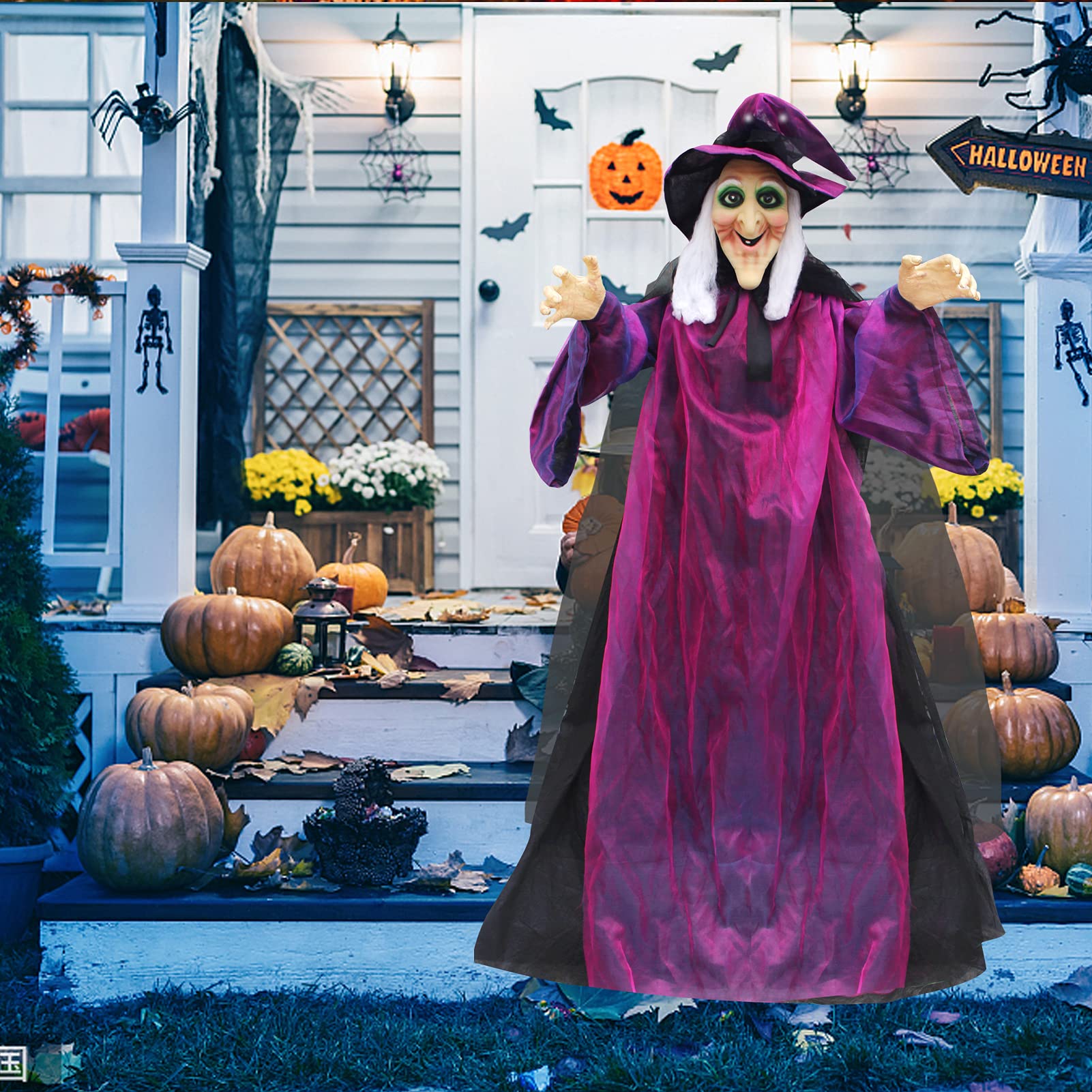 Evoio Halloween Talking Witch Decorations, 78.7'' Hanging Animated