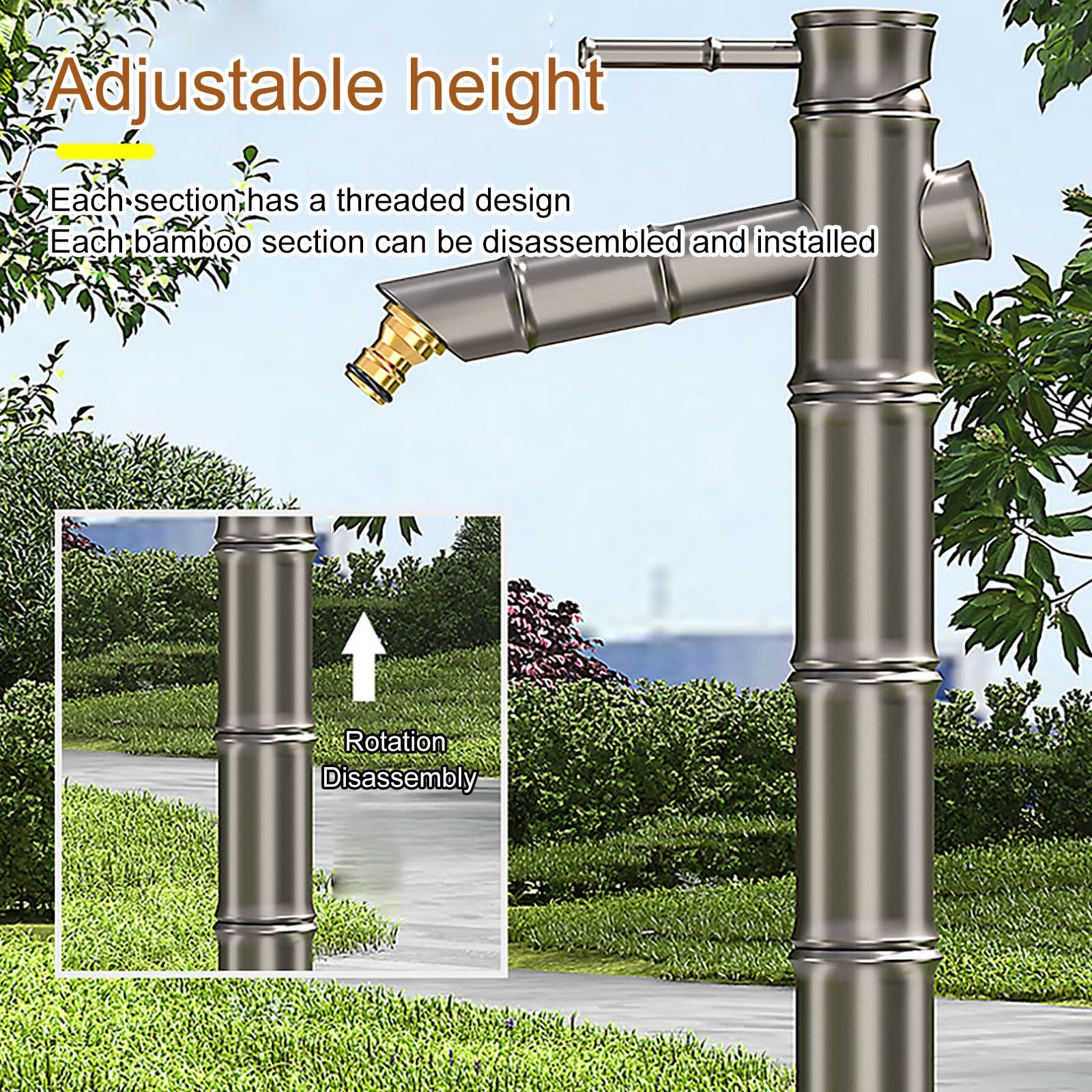 Columna de Agua Decorativa de bambú Antiguo Totalmente de Cobre para jardín Grifo anticongelante montado en el Suelo para riego y Lavado de Jardines (69 5 cm/27 4 Pulgadas)