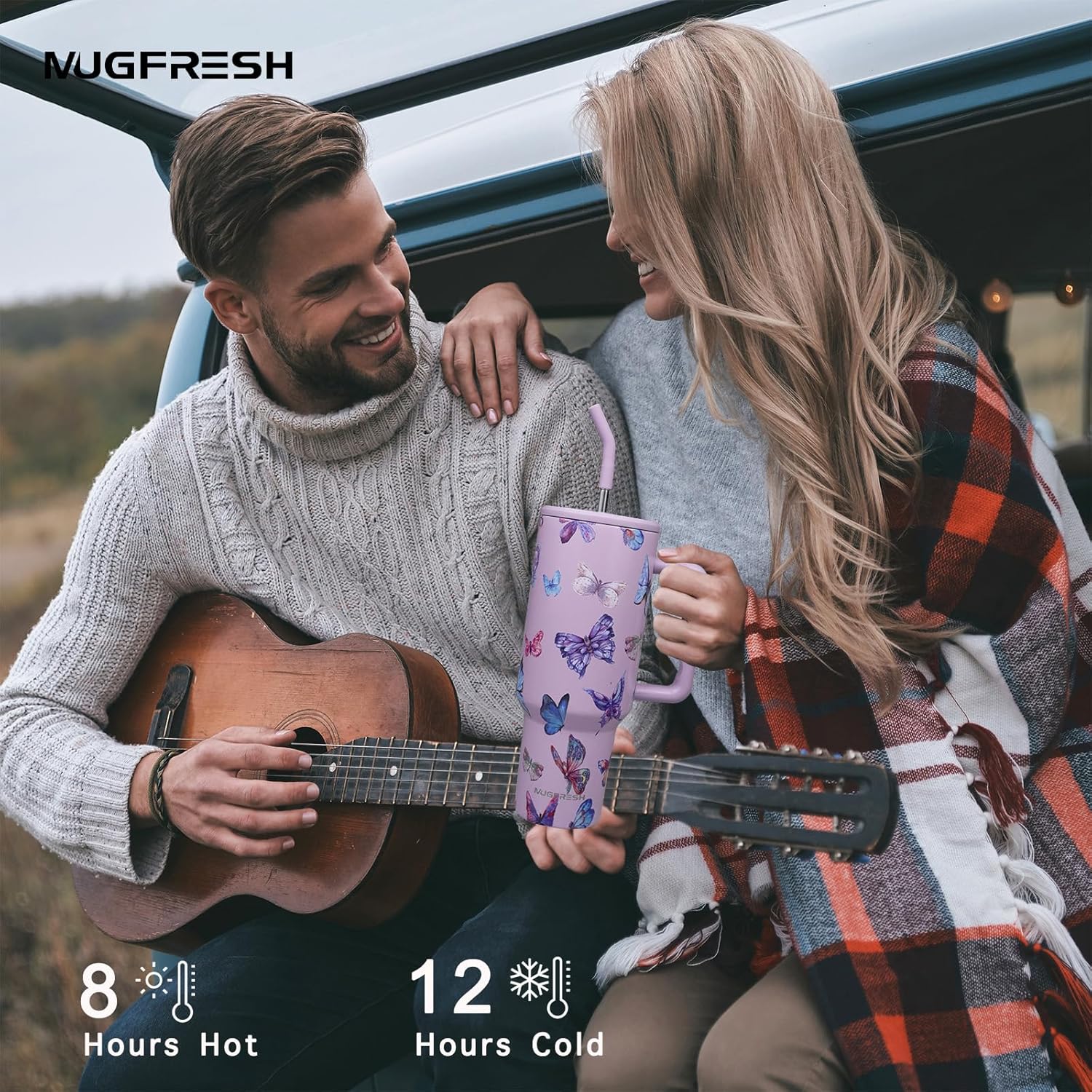 Butterfly Tumbler, Butterfly Gifts for Women 40 oz Insulated Tumbler with Handle and Straw Cup Holder Friendly Travel Mug Stainless Steel Water Bottle - Image 4