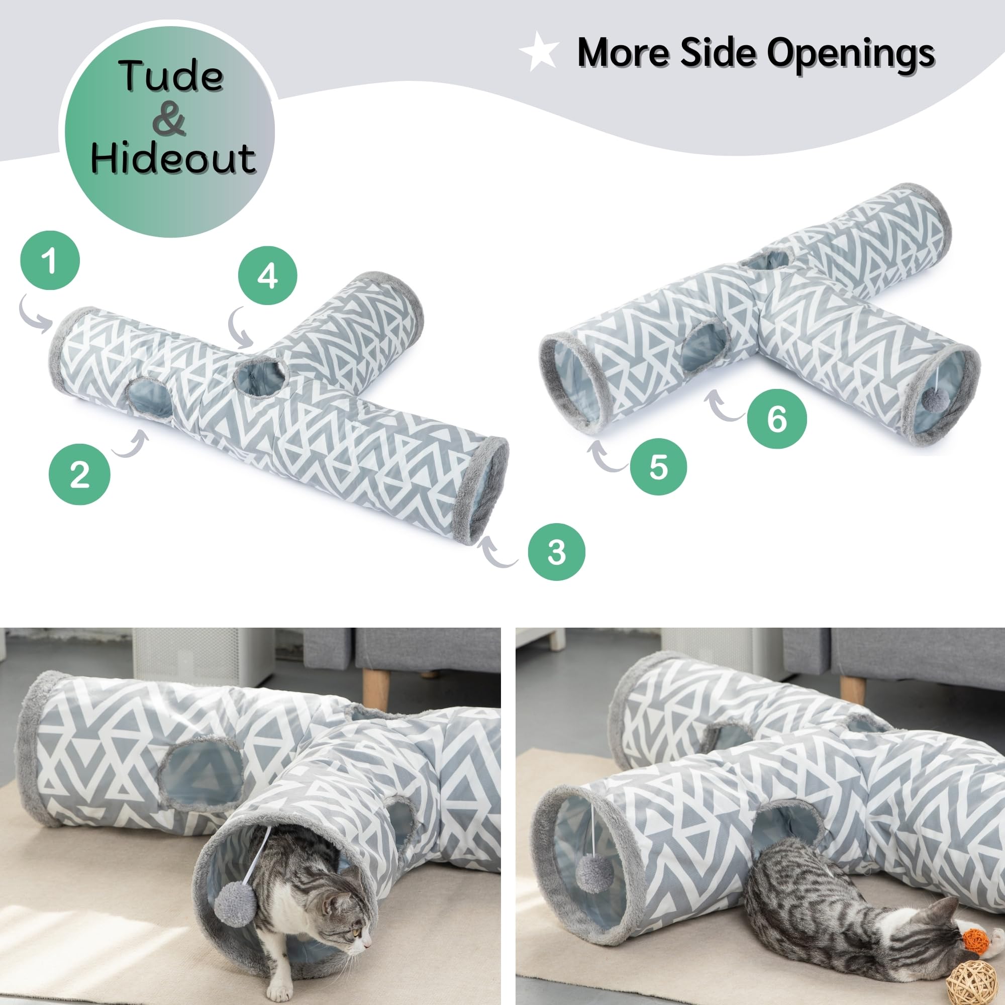 JanYoo Tunnel pliable à 3 voies pour chat d'intérieur - Jouet pour animal domestique - Cachette de lapin, cochon d'Inde, furet