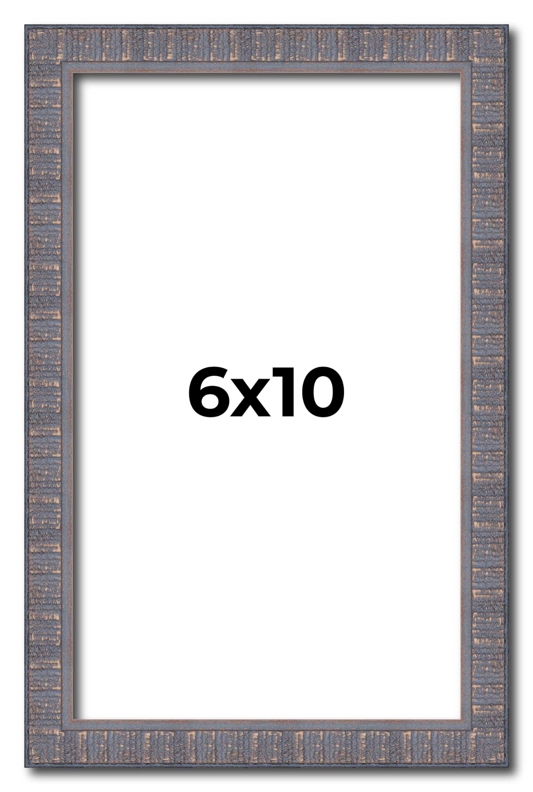 6x10 Frame Blue Kingsley Pewter Solid Wood Picture Frame Width 0.75 Inches |Interior Depth 0.5 Inches | Kingsley Pewter Frame with UV Acrylic, Foam