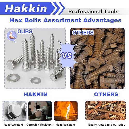 Miniatura 9 de Hakkin Tornillos hexagonales de 38 pulgadas, 60 piezas surtidos de tornillos y pernos de madera surtidos de 1-12 pulgadas 2 pulgadas 2 12 pulgadas 3
