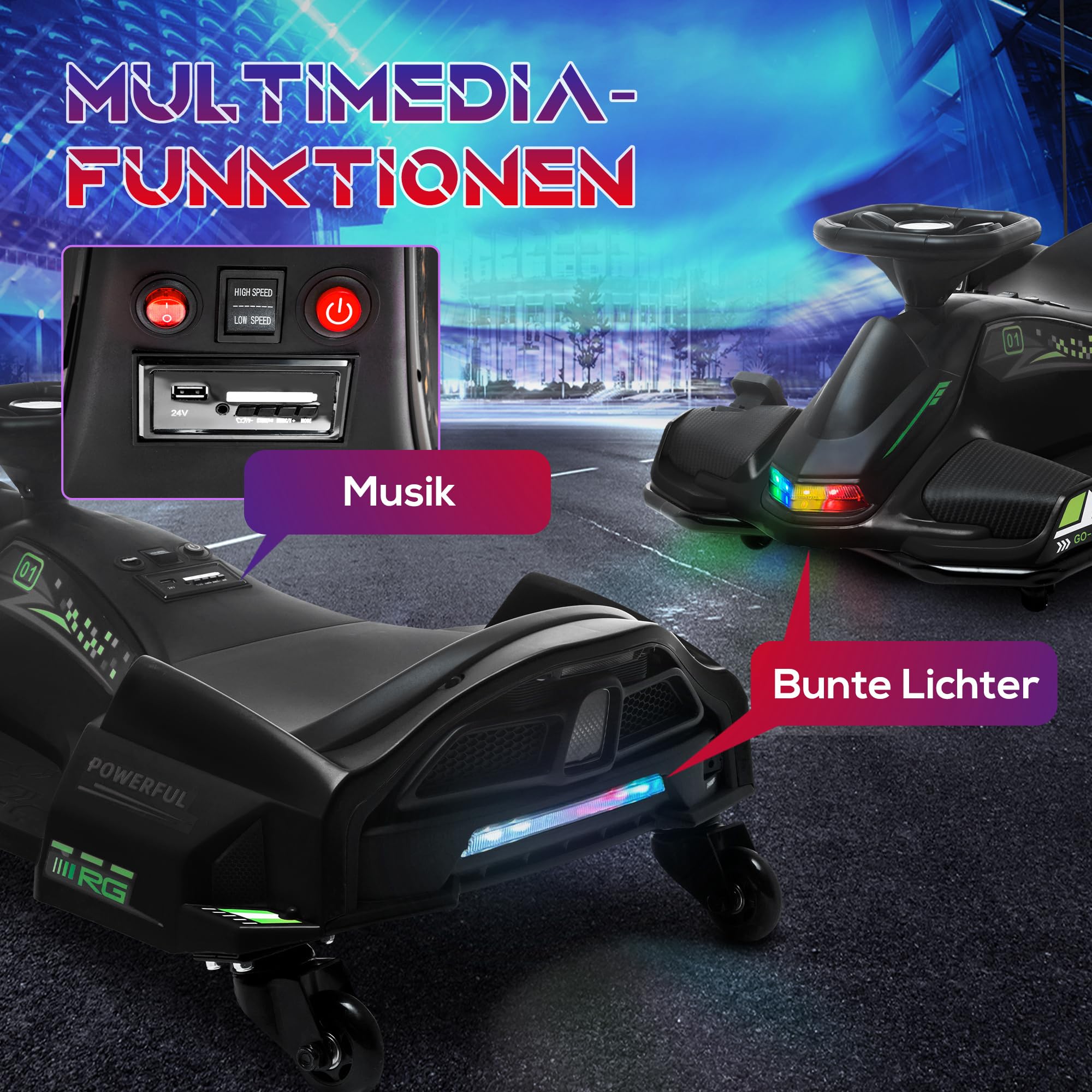 HOMCOM Kart électrique pour Enfants 12 V 6-13km/h Drift Kart avec démarrage Lent, Musique, klaxon et Ceinture de sécurité, véhicule pour Enfants 8-12 HOMCOM Kart électrique pour Enfants 12 V 6-13km/h Drift Kart avec démarrage Lent, Musique, klaxon et Ceinture de sécurité, véhicule pour Enfants 8-12