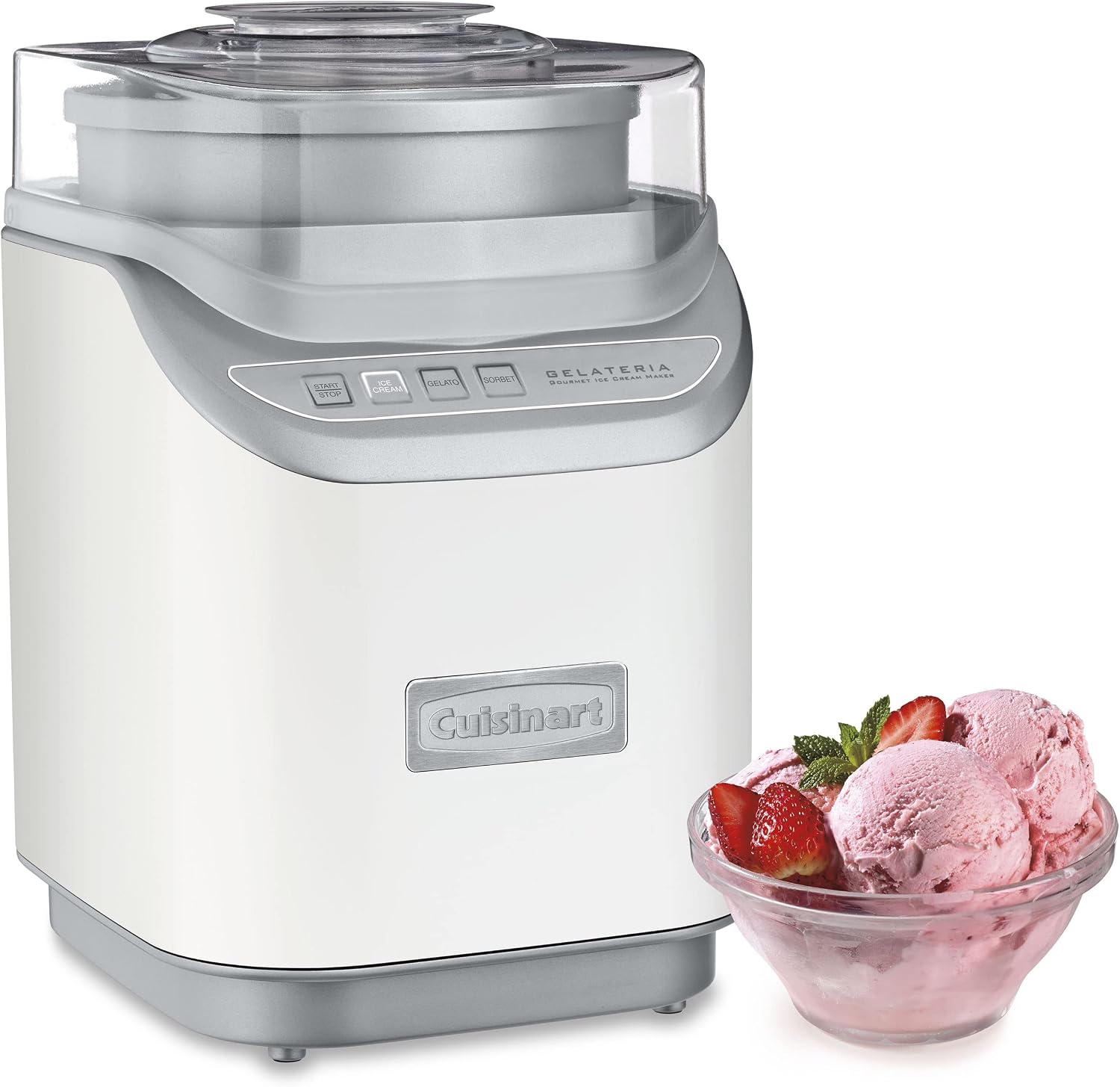 Cuisinart ICE-60WP1 2-Quart Cool Creations Ice Cream, Frozen Yogurt, Gelato and Sorbet Maker, LCD Screen with Countdown Timer, Makes Frozen Treats in 20-Minutes or Less, Stainless Steel/White