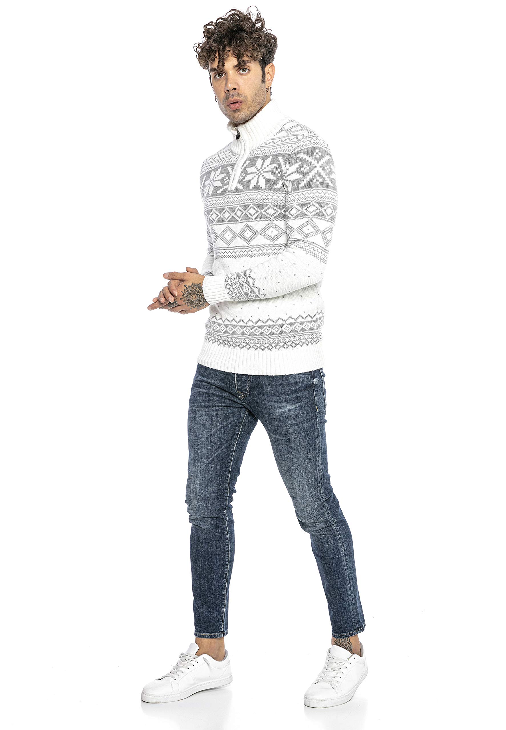 Redbridge Maglione da Uomo Stile Norvegese Pullover con Collo Alto in Cotone