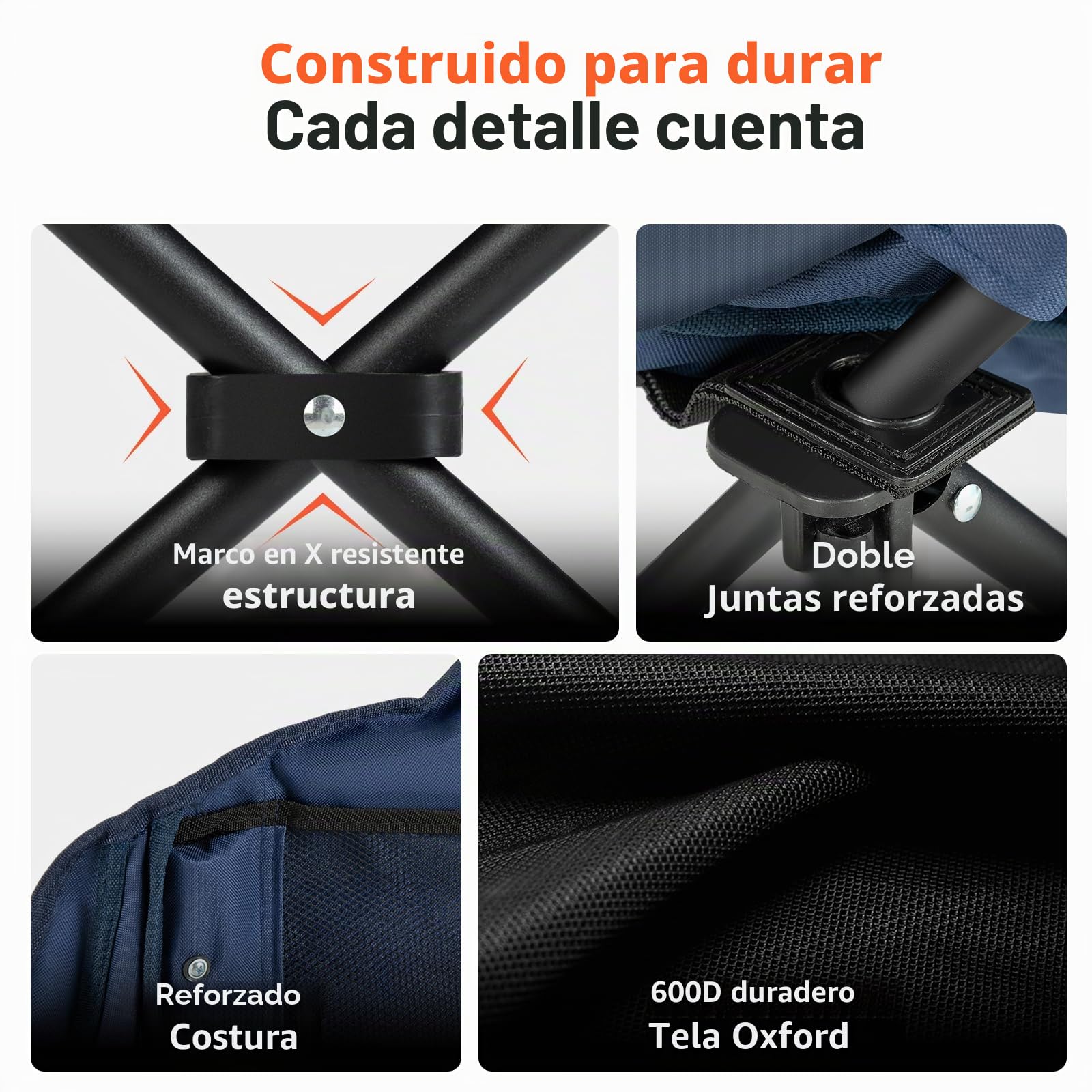 OVERMONT Silla de Camping Plegable Grande 204kg - Silla de Pesca Acolchada Resistente con Bolsa Térmica Portavasos - Sillas Portátil para Exterior Acampada Jardín Playa Pesca Azul