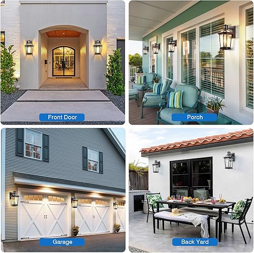 Miniatura 7 de VIANIS Paquete de 2 luces negras para exteriores para casa, linterna de luz de porche del atardecer al amanecer, iluminación exterior para montaje