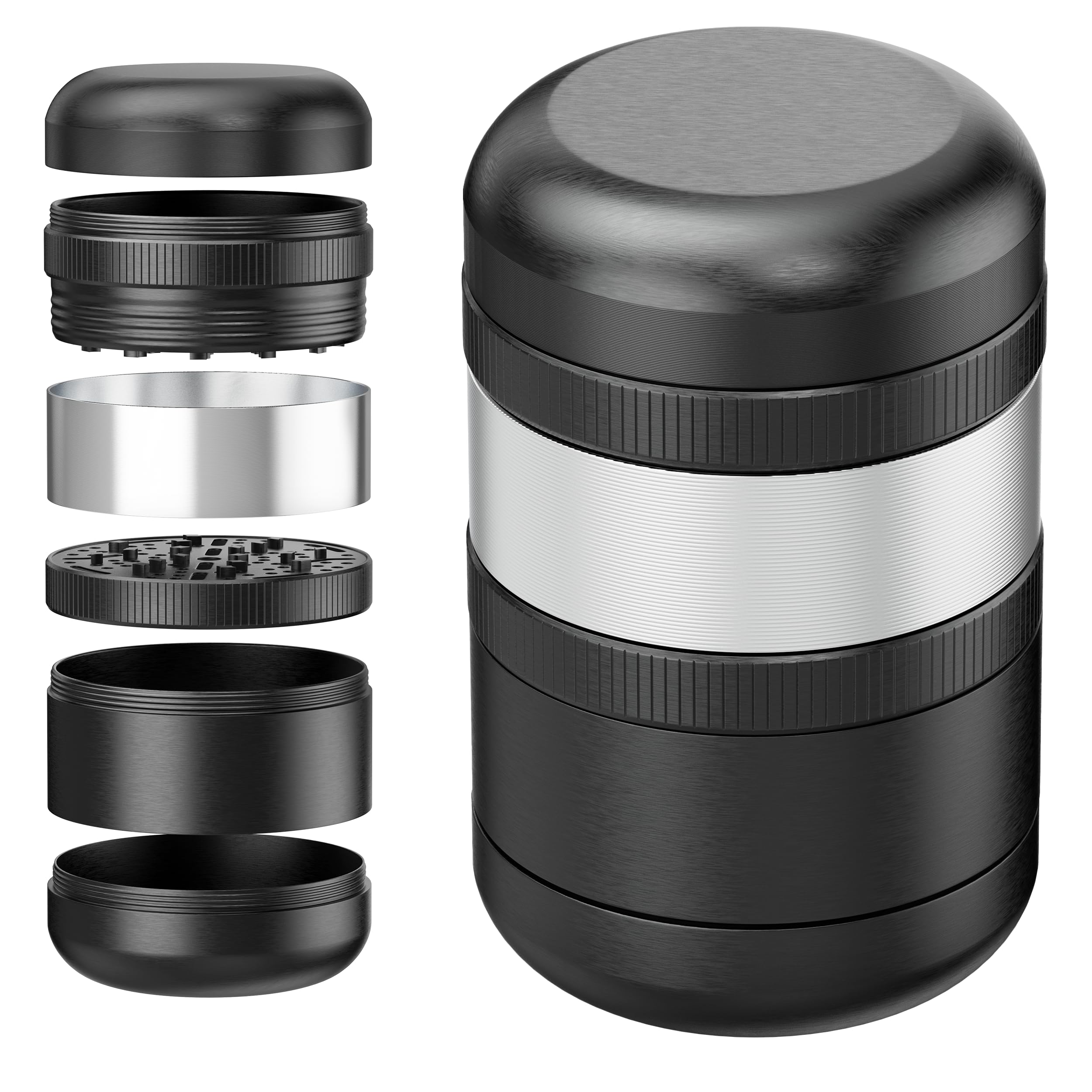 Viberium Grinder Metal Pro 60 mm - Accessoire Herbe, Effriteuse, Spice Grinder, Petit Grinders, 4 pièces, Gros XXL Original Herb Crusher, Moulin a Epices Manuel, Herbes Kit