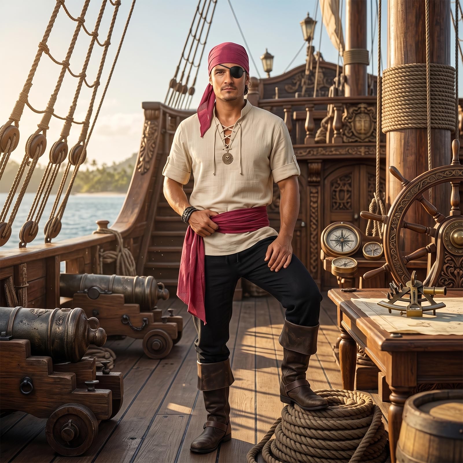 7-teiliges Piratenkostüm, Halloween-Kostüm, Herren, Piratenkostüm, Erwachsenen-Kostüm, Halloween-Kostüme für Karneval, Cosplay-Partys