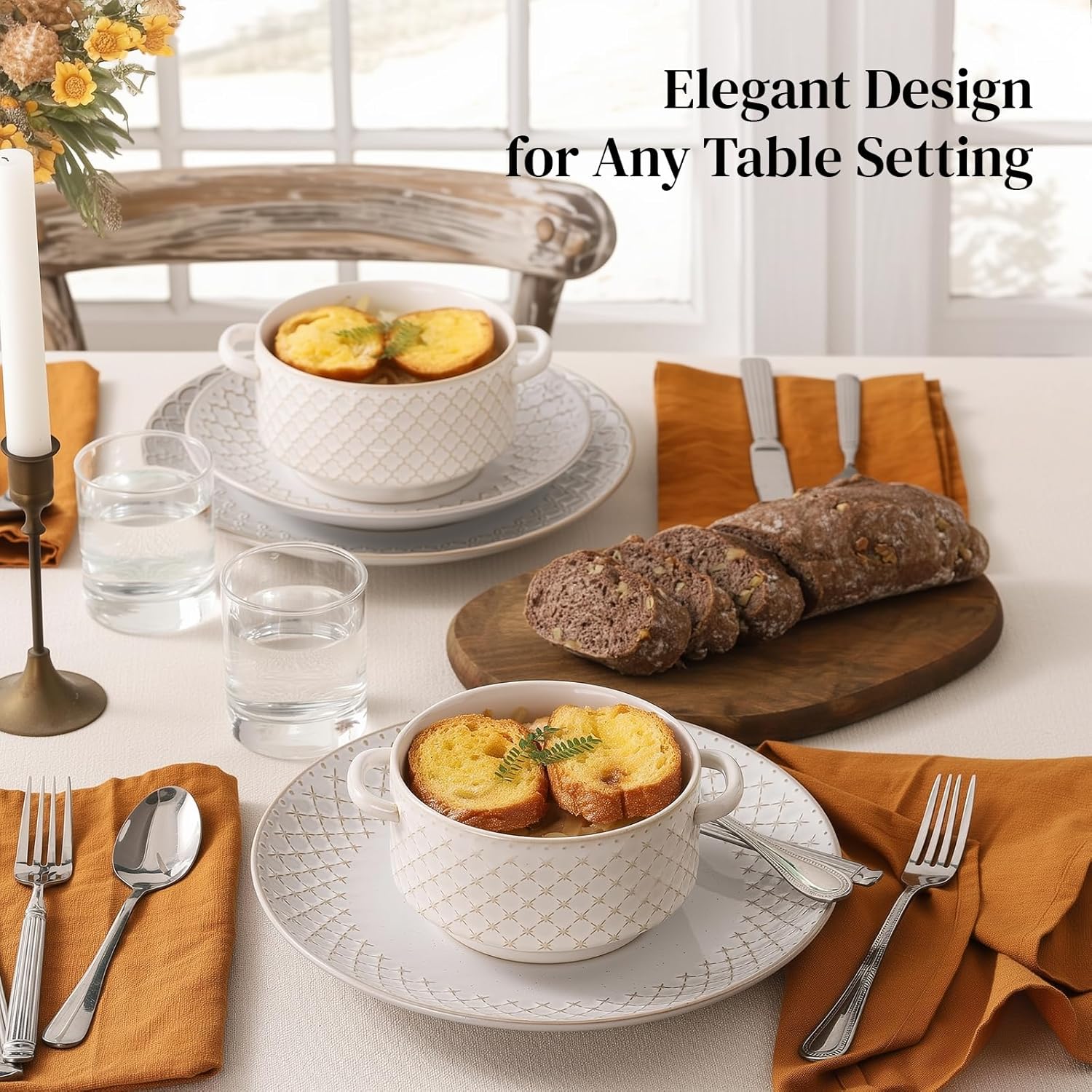 DOWAN Soup Bowls with Handles, Oven Safe French Onion Soup Bowls, 26 oz Large Soup Bowl for Chilli, Beef Stew, Ceramic Soup Crocks Set of 4, Microwave & Dishwasher Safe