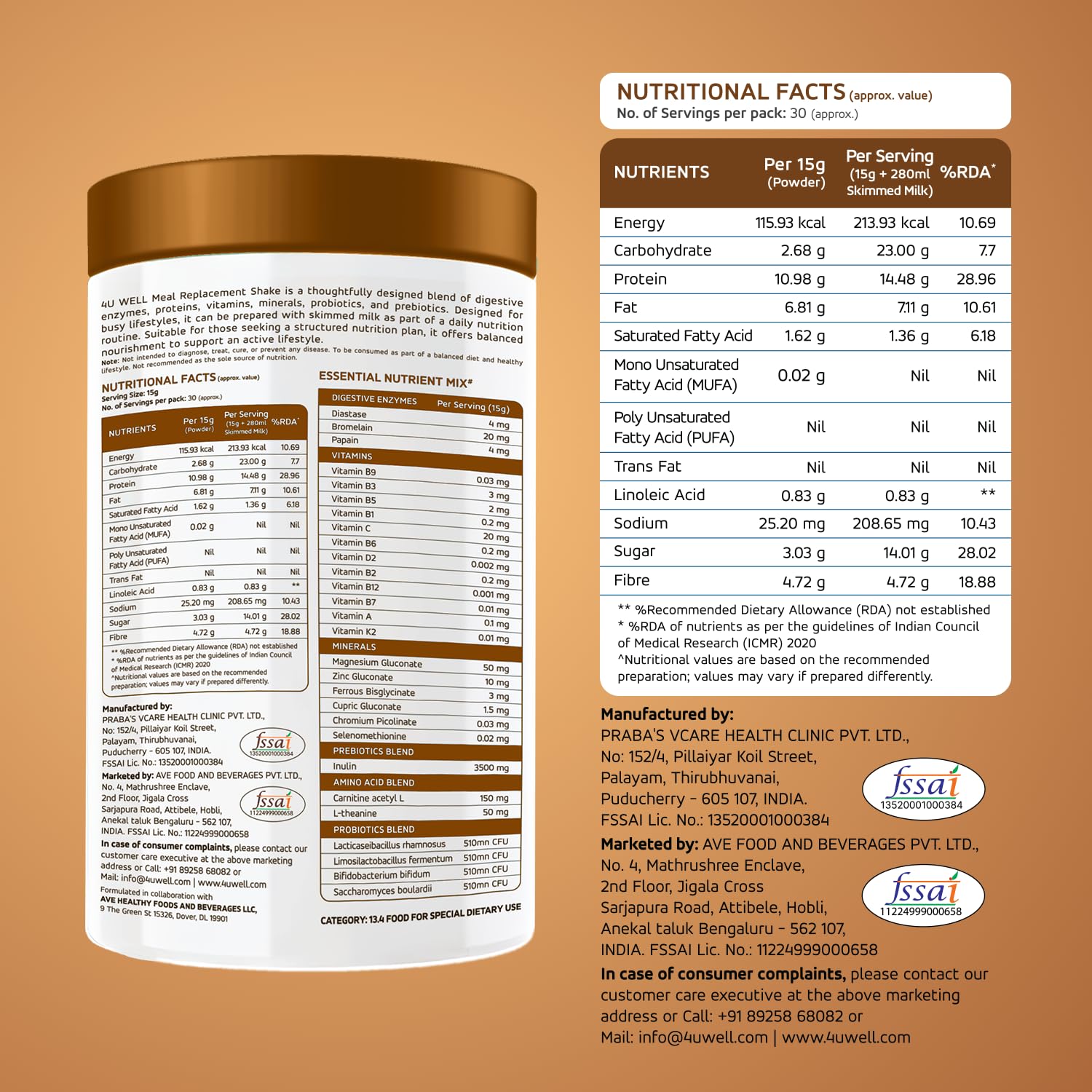 4UWell Meal Replacement Shake | Chocolate Flavour | Balanced Nutrition with 18 Vitamins & Minerals | Supports Energy, Metabolism & Active Lifestyle | Easy to Digest Powder, 500g — Amazon image 2