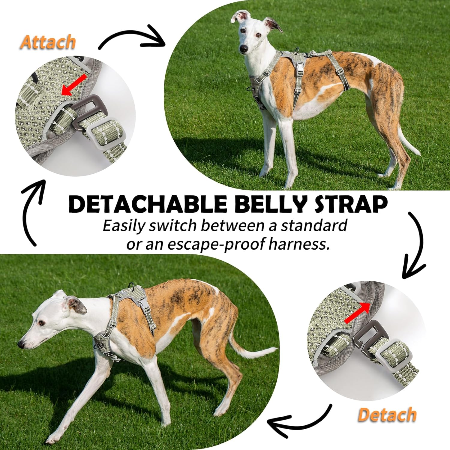 Huntboo Escape Proof Dog Harness – No Pull, No Slip, Fully Reflective, Adjustable 7-Point Design for Small, Medium, and Large Dogs – Lightweight for Outdoor Training & Hiking (Army Green, M)