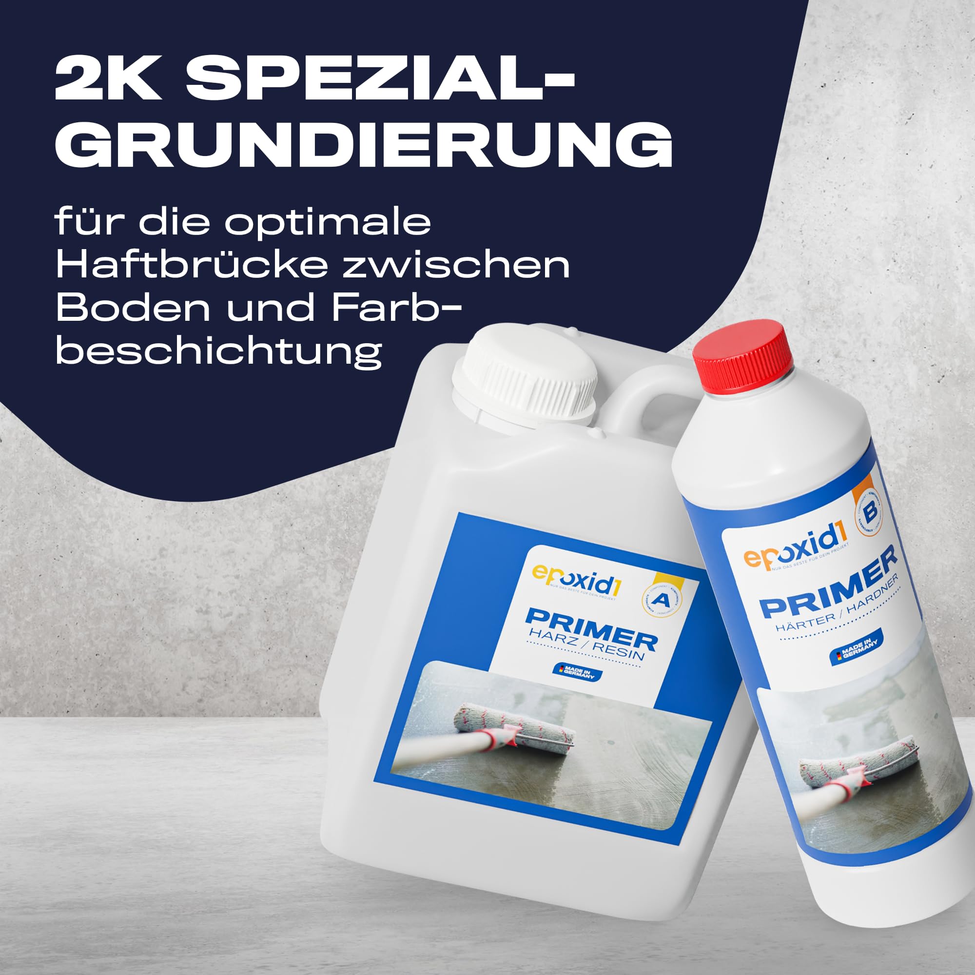 Epoxidharz mit Härter EP-Grundierung - Epoxy Primer, Haftgrund für Bodenbeschichtung, Garage, Werkstatt & Keller, Spezialgrundierung - 2K Epoxid-Harz für Fußboden (~5m² (1.5kg))