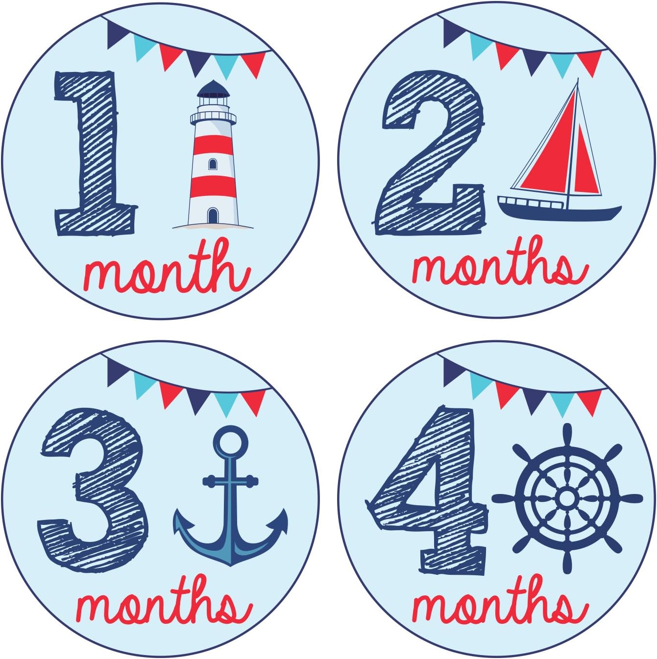 Pinkie Penguin Baby Monthly Stickers - Nautical Theme - Baby Boy - 1-12 Months - Milestone Onesie Stickers -Baby Shower Gift