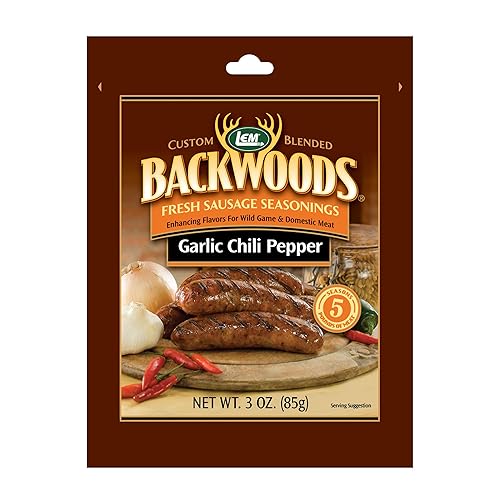 LEM Productos Backwoods Condimento de salchicha fresca de ajo, chile y pimienta, ideal para carne silvestre y nacional, temporada de hasta 5 libras
