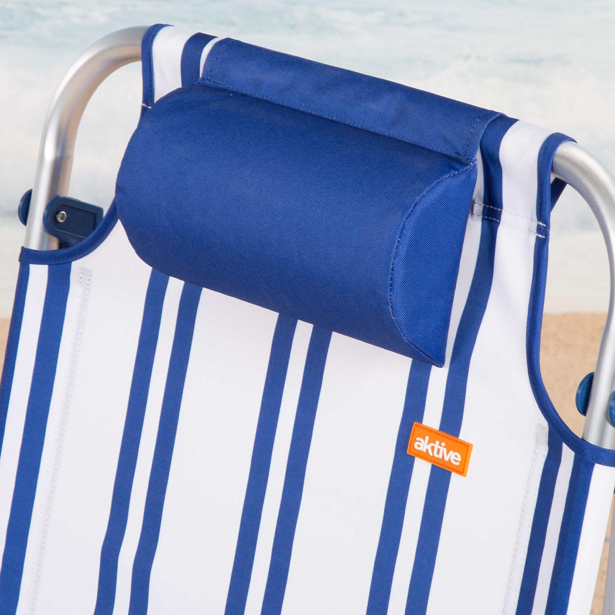 AKTIVE Lot de 2 chaises de Plage 48 x 45 x 83 cm, Rayures maritimes, 6 Positions, Protection Anti-basculement, Poids par Chaise 110 kg, Assise inférieure à 23 cm, Coussins, poignées latérales, Mode