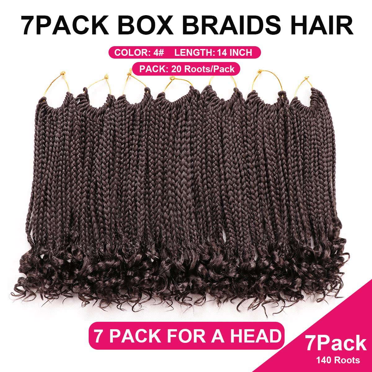 7 Packs Goddess Box Braids Crochet Hair for Black Women 14 Inch Brown Bohemian Crochet Braids with Curly Ends (14 Inch 7 Packs, 4#)