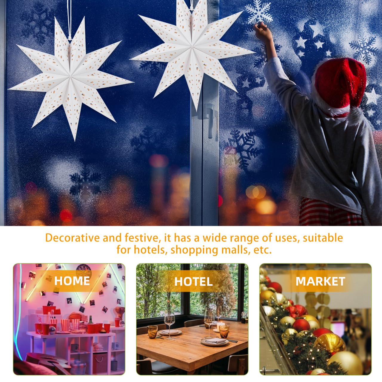 Homoyoyo 3pcs Christmas Shades Folding Paper Hanging Decorations for Warm Festive Atmosphere Compact Light Nine-Pointed Star Lamp Covers - Image 4