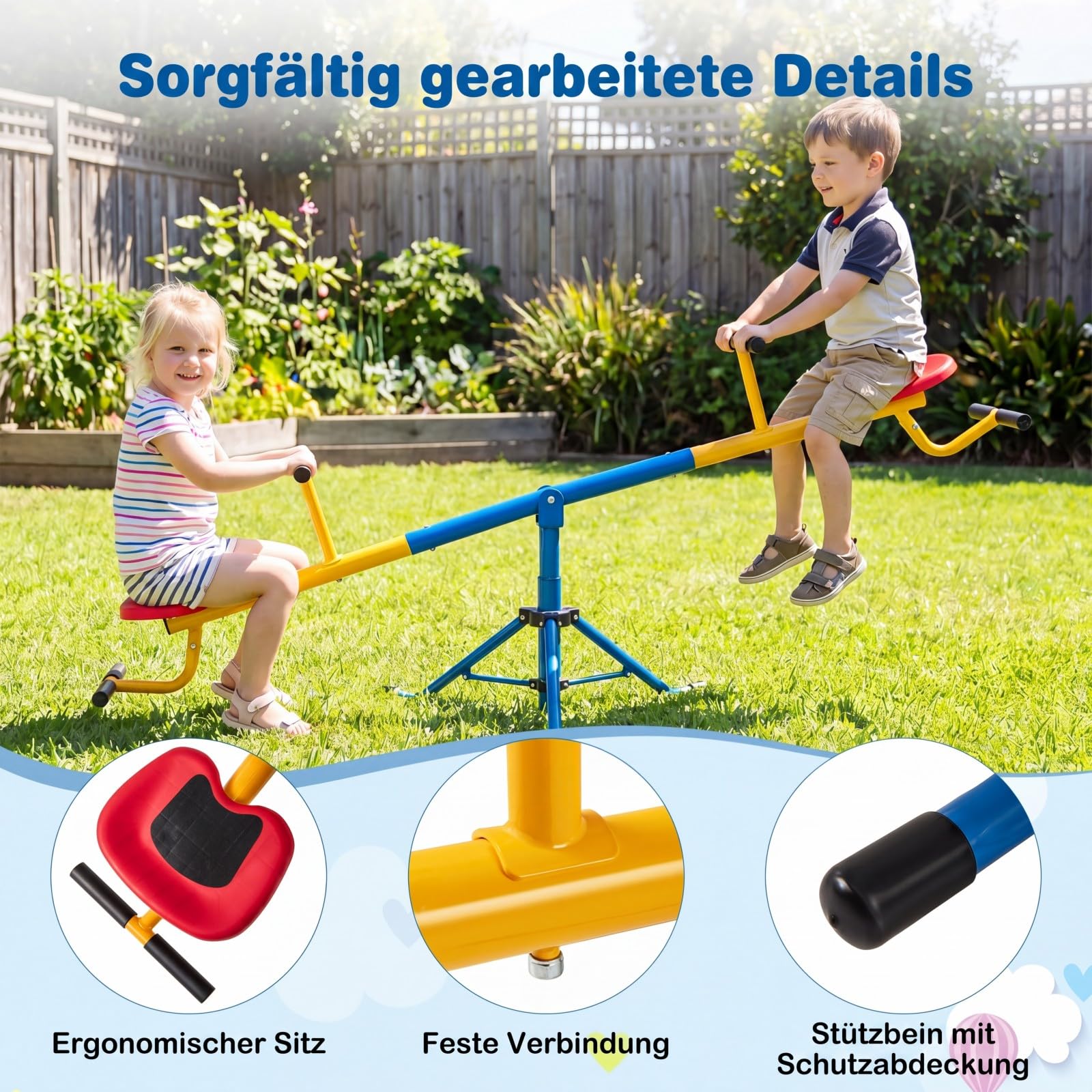 COSTWAY 2-Sitzer Schaukelwippe, Gartenwippe 360° drehbar, Kinderwippe Metall bis 60kg