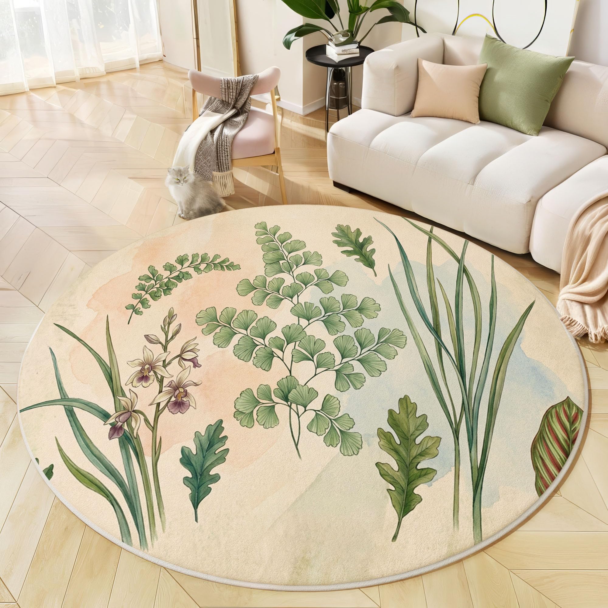 Tapis Rond Illustration De Plante Vintage 180cm