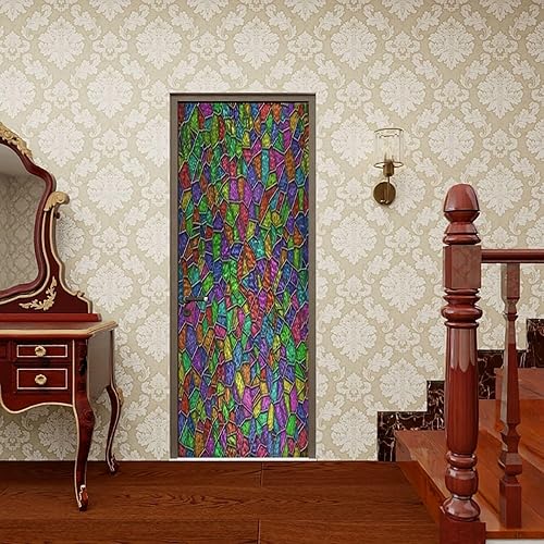 Miniatura 3 de Adhesivo autoadhesivo para puerta, vitral, textura sin costuras para ventana, murales de PVC para puerta, impermeables, extraíbles para decoración