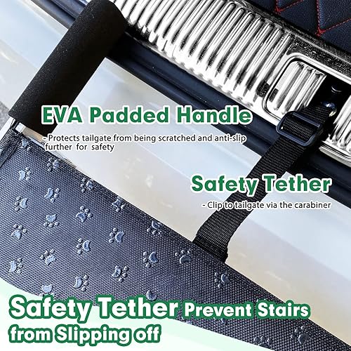 Miniatura 6 de Escaleras extra anchas para perros grandes, 4 escalones plegables de aluminio ligero, rampa portátil antideslizante de 19.2 pulgadas de ancho para