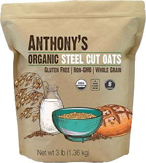 Anthony's Organic Steel Cut Oats, 3lb - Gluten-Free, Non-GMO Irish Whole Grain Oatmeal for Healthy Breakfasts