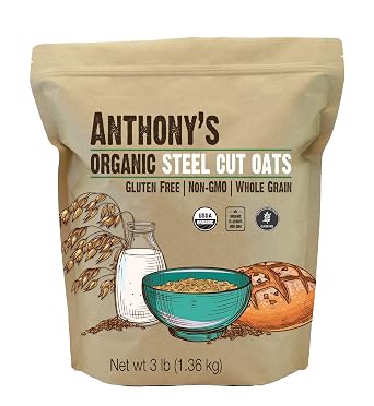 Anthonys Organic Steel Cut Oats, 3 lb, Gluten Free, Non GMO, Irish Oatmeal, Whole Grain