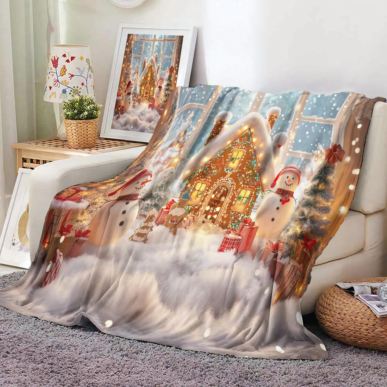 Manta De Navidad Rojo Blanco Muñeco De Nieve Ligero 220X240Cm Suave Cálida Y Peluda Decoración Navideña,Acogedora Habitación con Encanto Adolescentes De Adultos para TV Sofá En Vacaciones