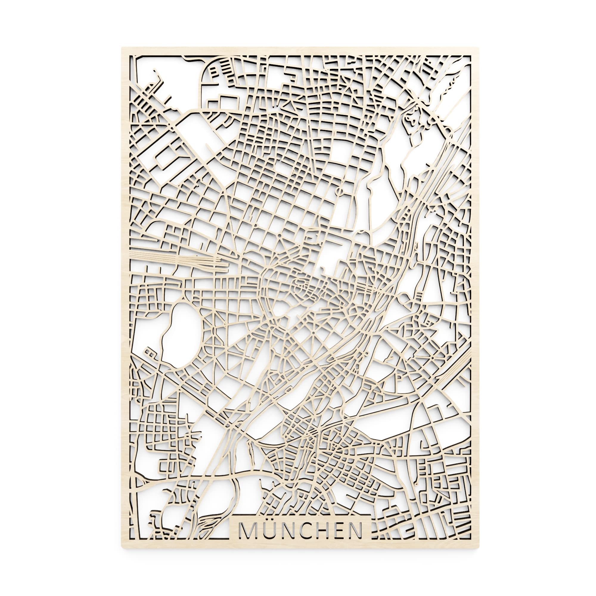 Plan urbain en bois Munich : décoration murale en relief et carte géographique design pour maison