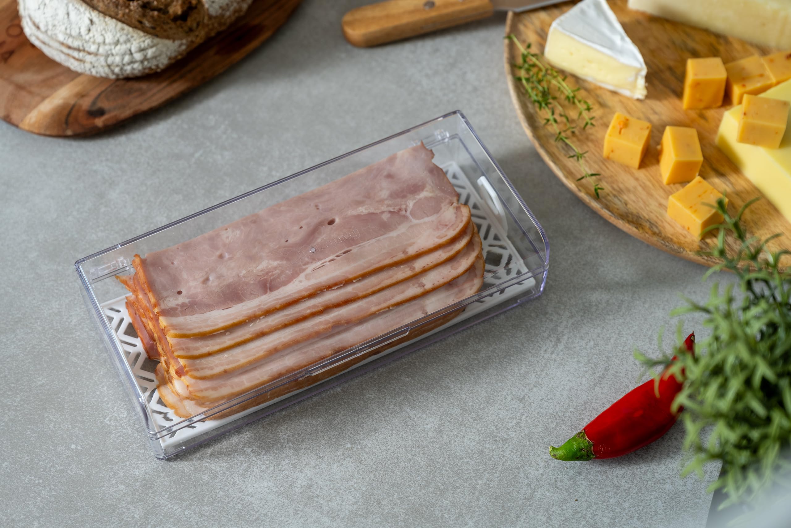 Pikanty Contenedor de carne Deli para refrigerador con bandeja extraíble, hermético para embutidos, queso en rodajas, jamón, pavo, salami y pepperoni, tapa con bisagras, apto para lavavajillas