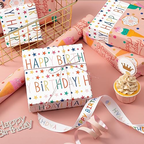 Vista 107 de WRAPAHOLIC Papel de regalo reversible, mini rollo, 17 pulgadas x 33 pies, adorable diseño de gato y azul sólido para cumpleaños, vacaciones