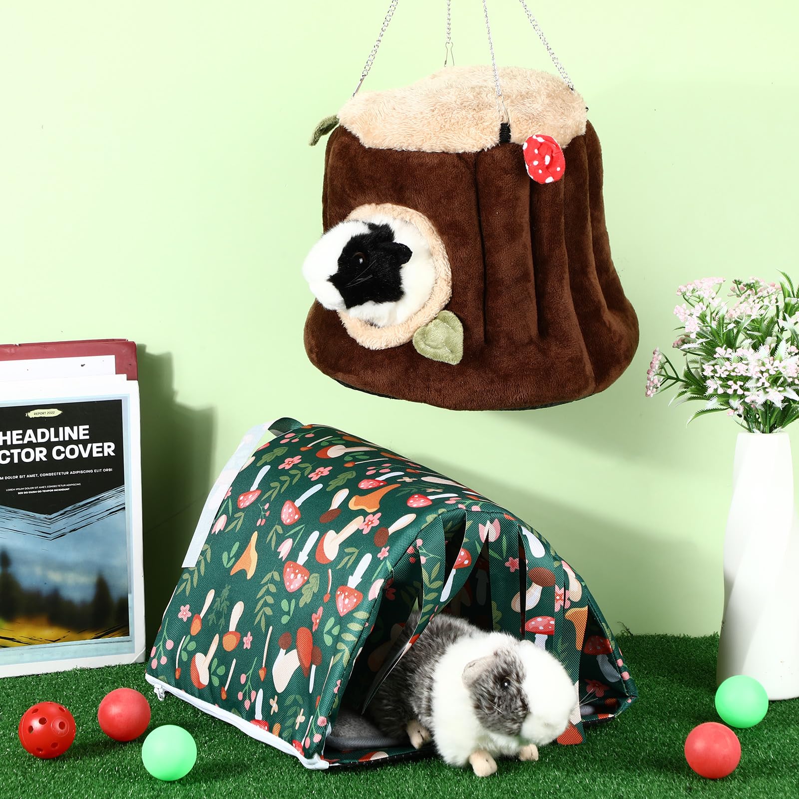 Abbylike Meerschweinchen-Versteck waschbar Meerschweinchentunnel und weiches Kaninchenbett Kleintiere Käfig Zubehör für Hamster Chinchilla Frettchen Häschen 2 Stück