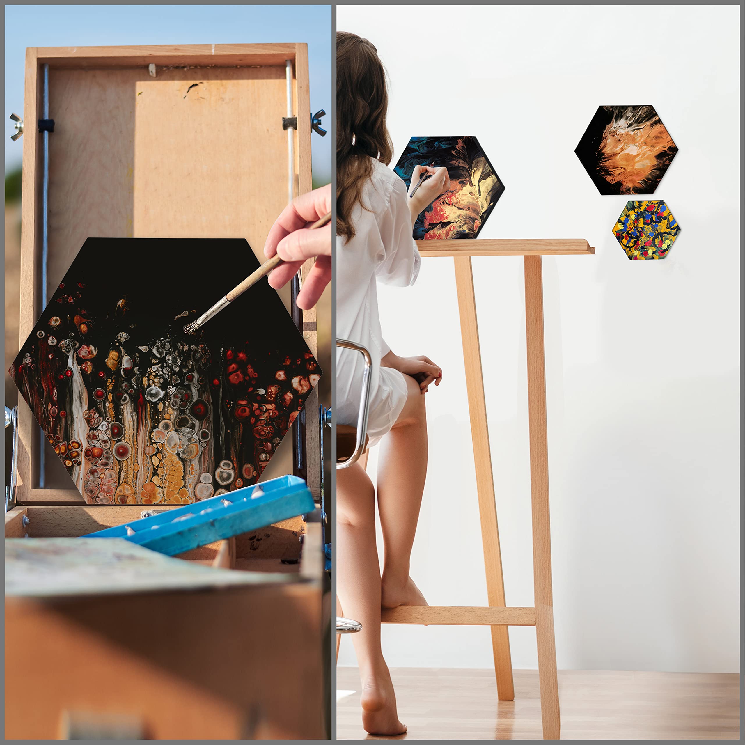 4 Tele Esagonali Per Dipingere - Nero, Misure Varie, Per Pittura Acrilica E Olio, Pre-pronate - Foto 7